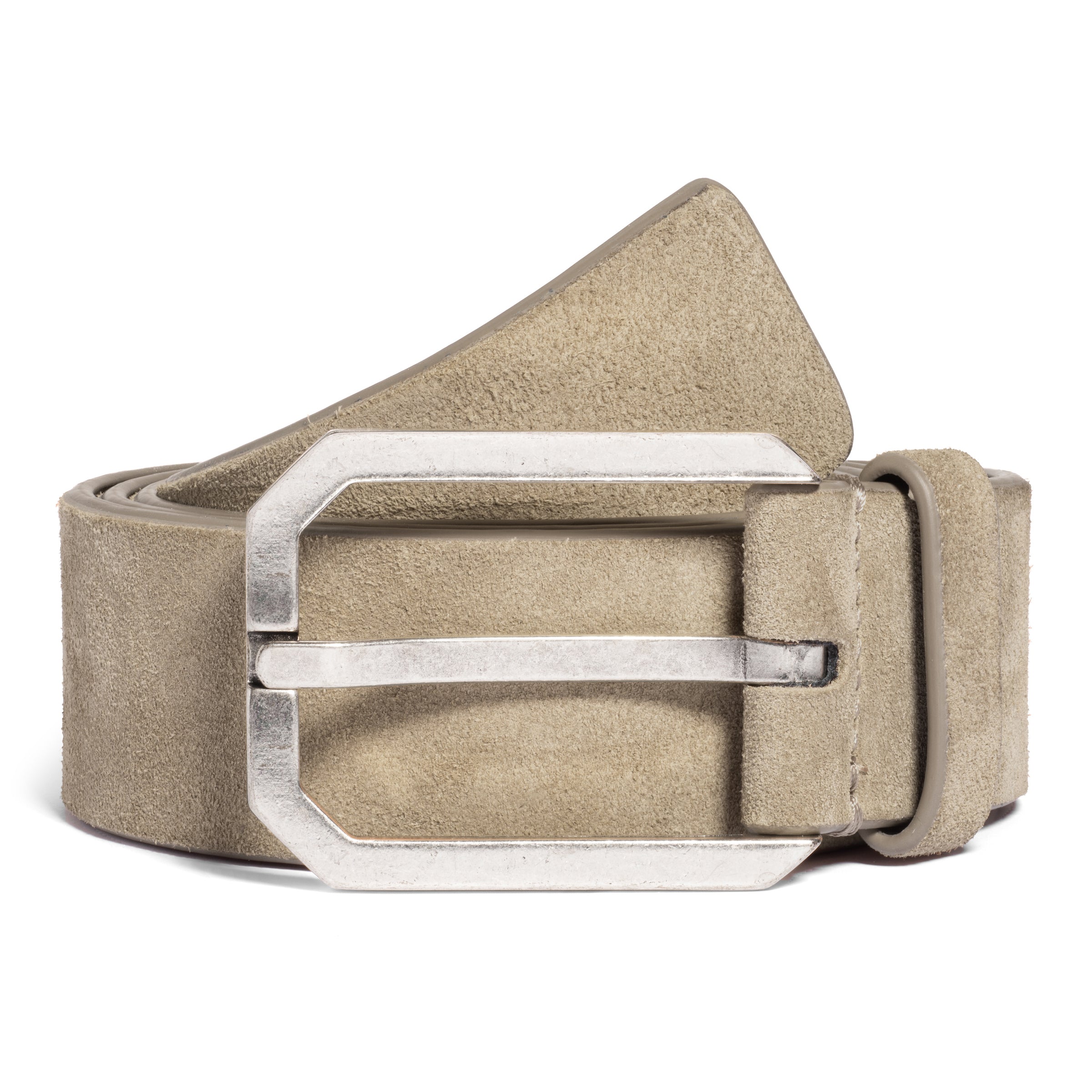Taupe Suede Beveled Buckle Belt