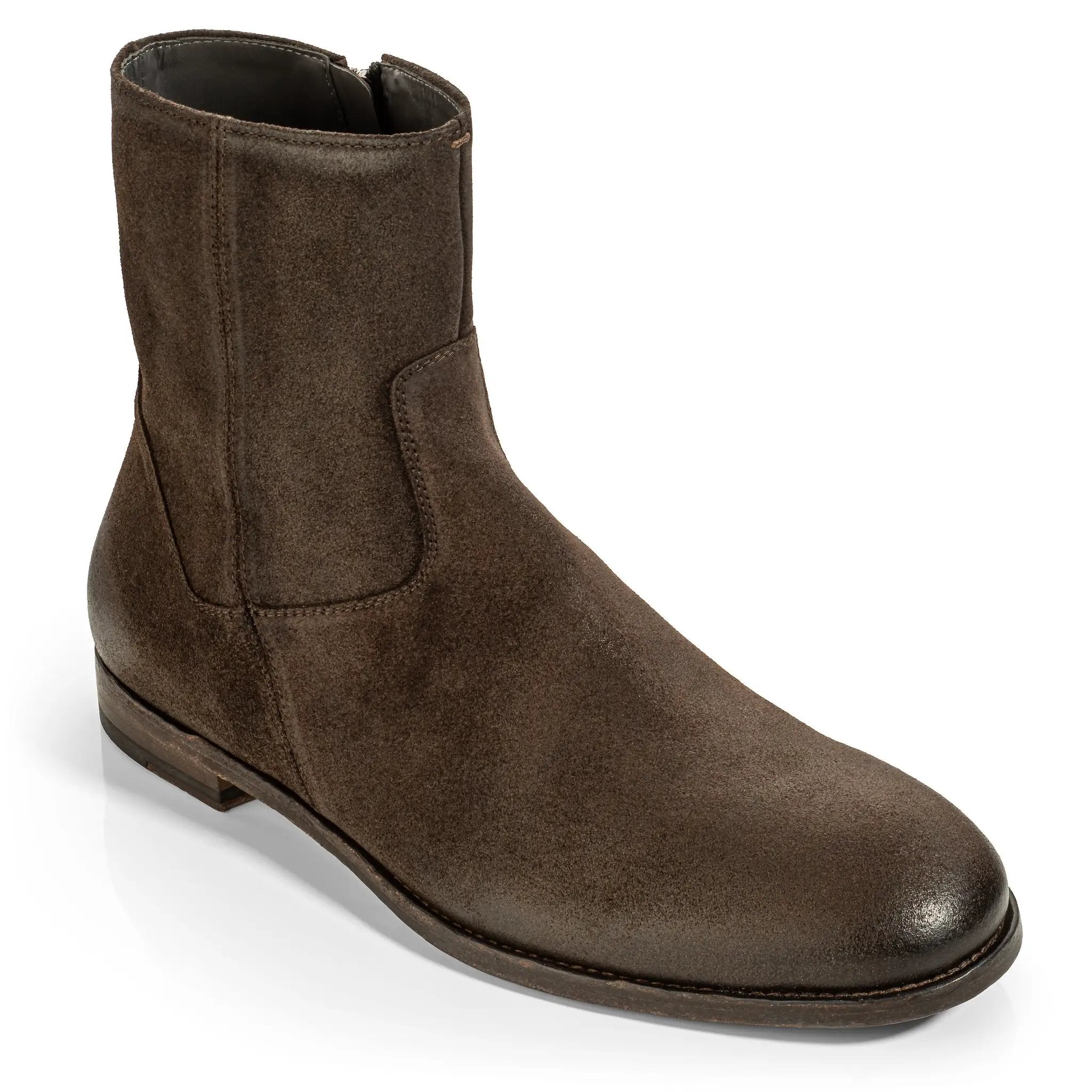 Nils Dark Brown Waxed Suede Plain Toe Zip Boot by To Boot New York