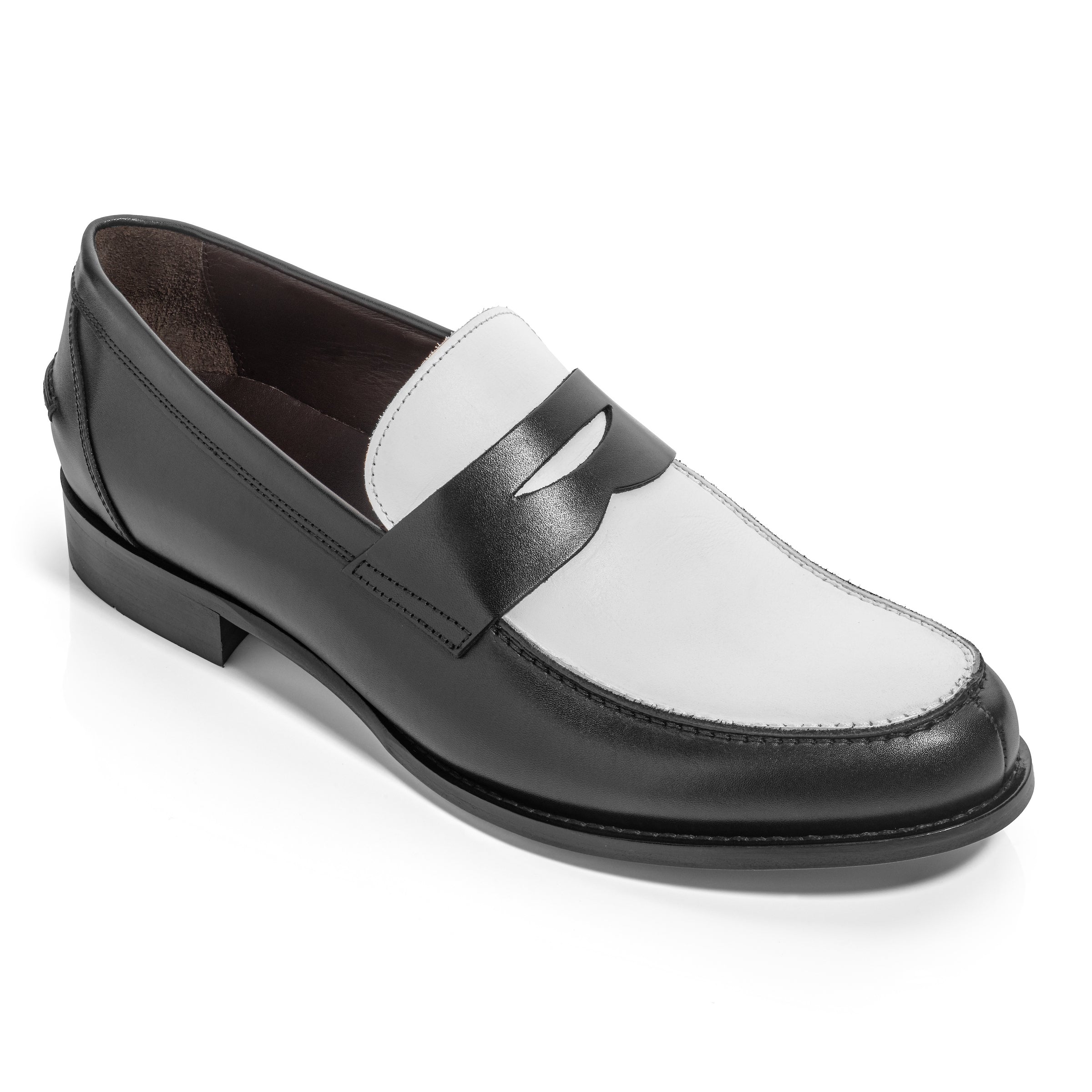 Atlantis Two-Tone Penny Loafer in Black & White Box Calf Leather