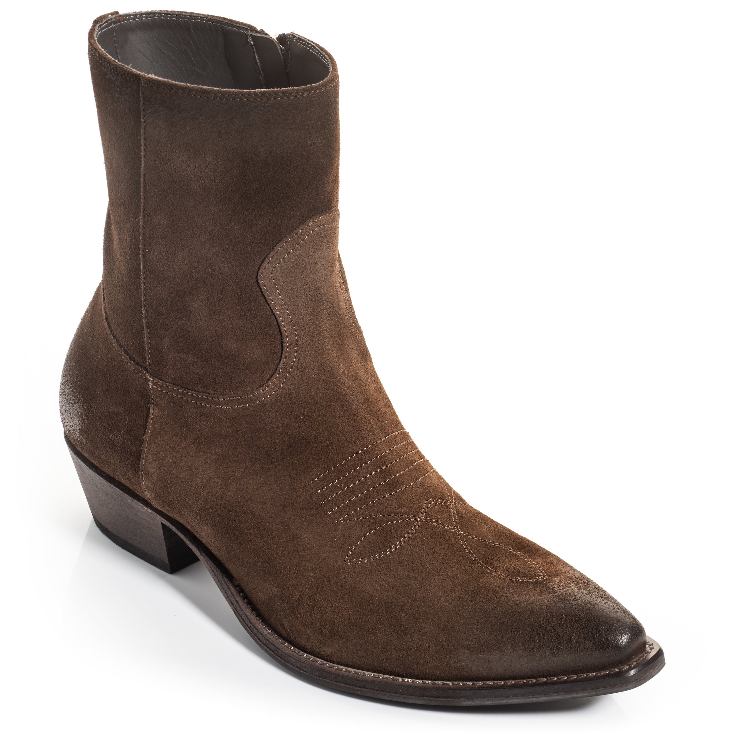 Atticus Dark Brown Suede Western Zip Boot
