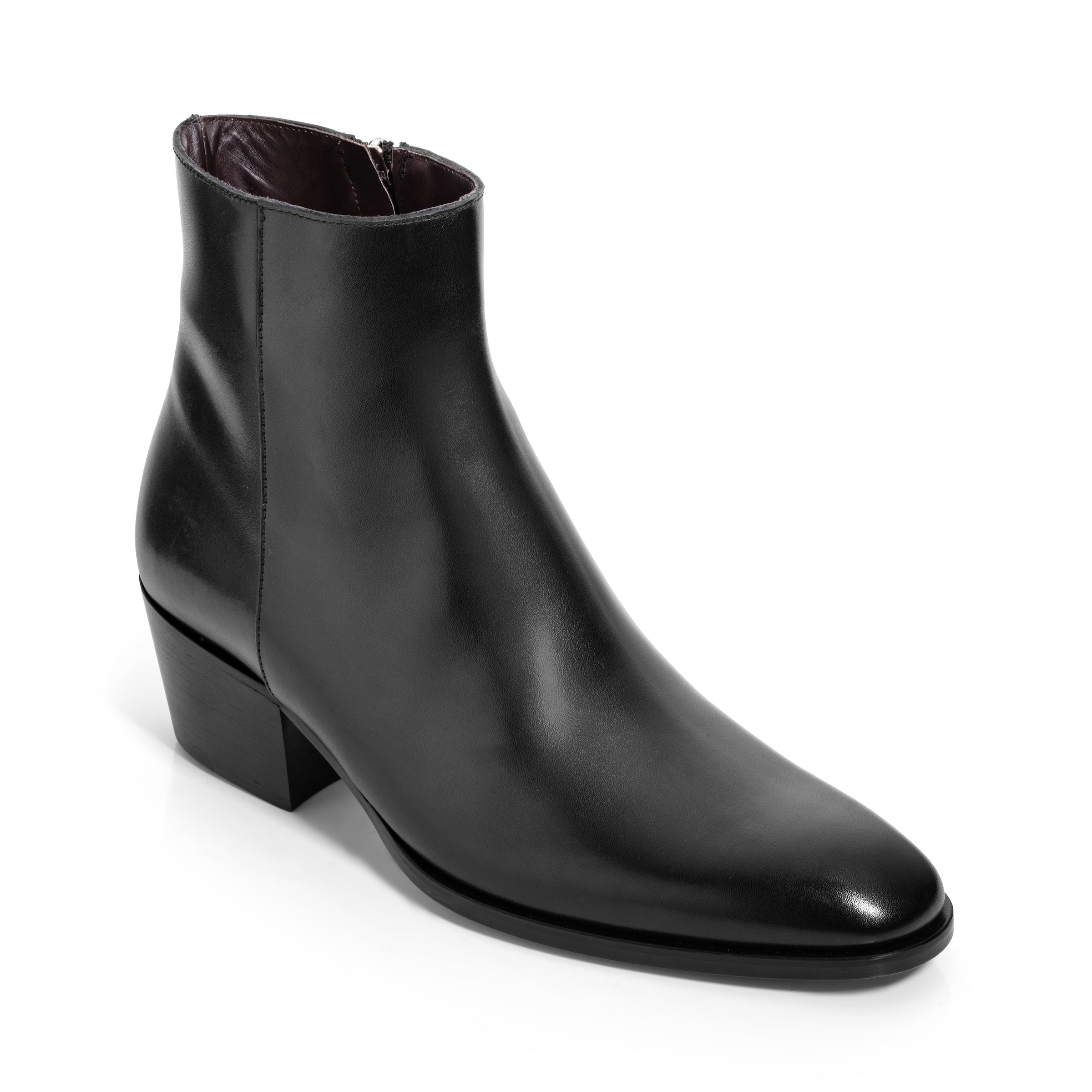 Vasquez Black Calf Leather Zip Boot