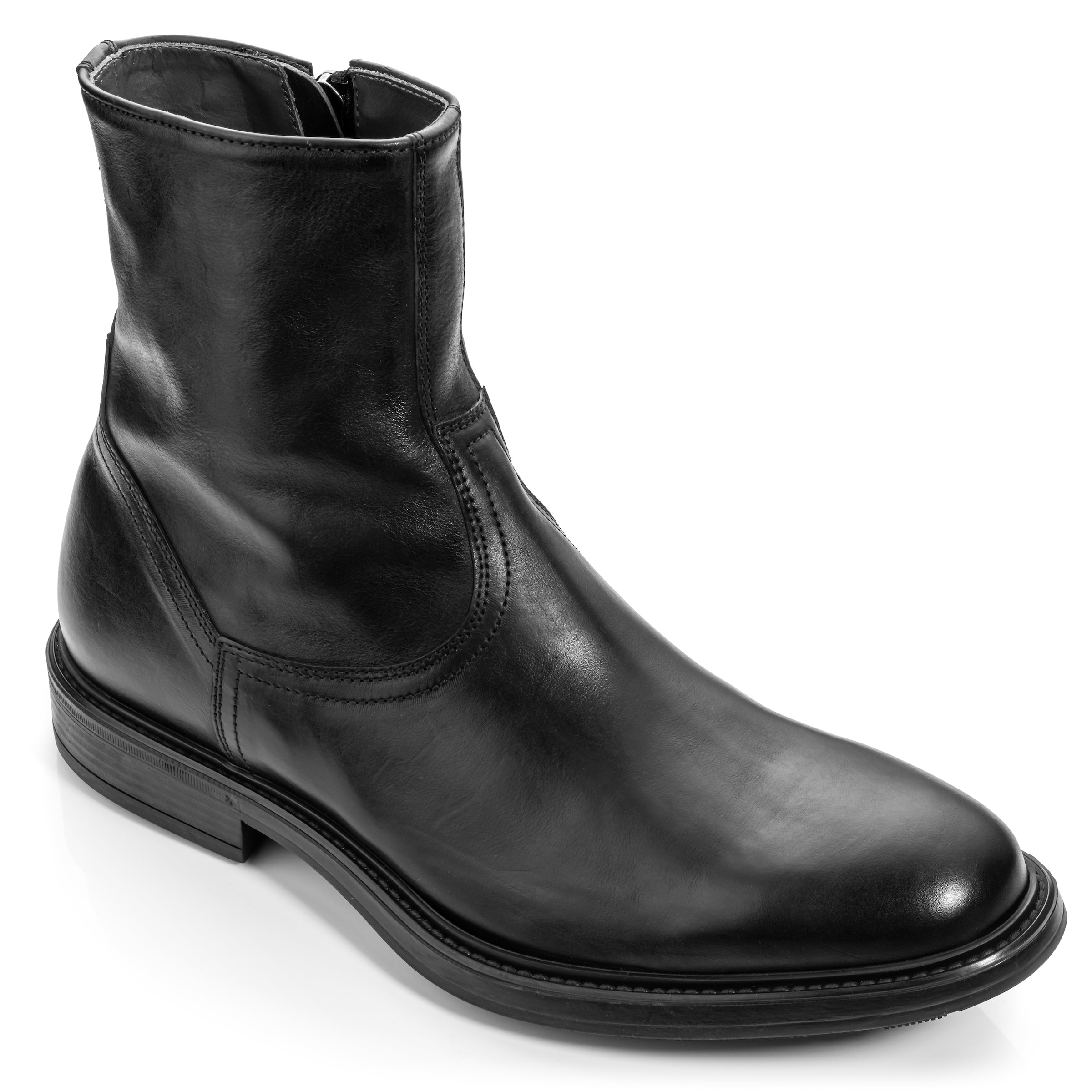 Black leather zip on sale boots