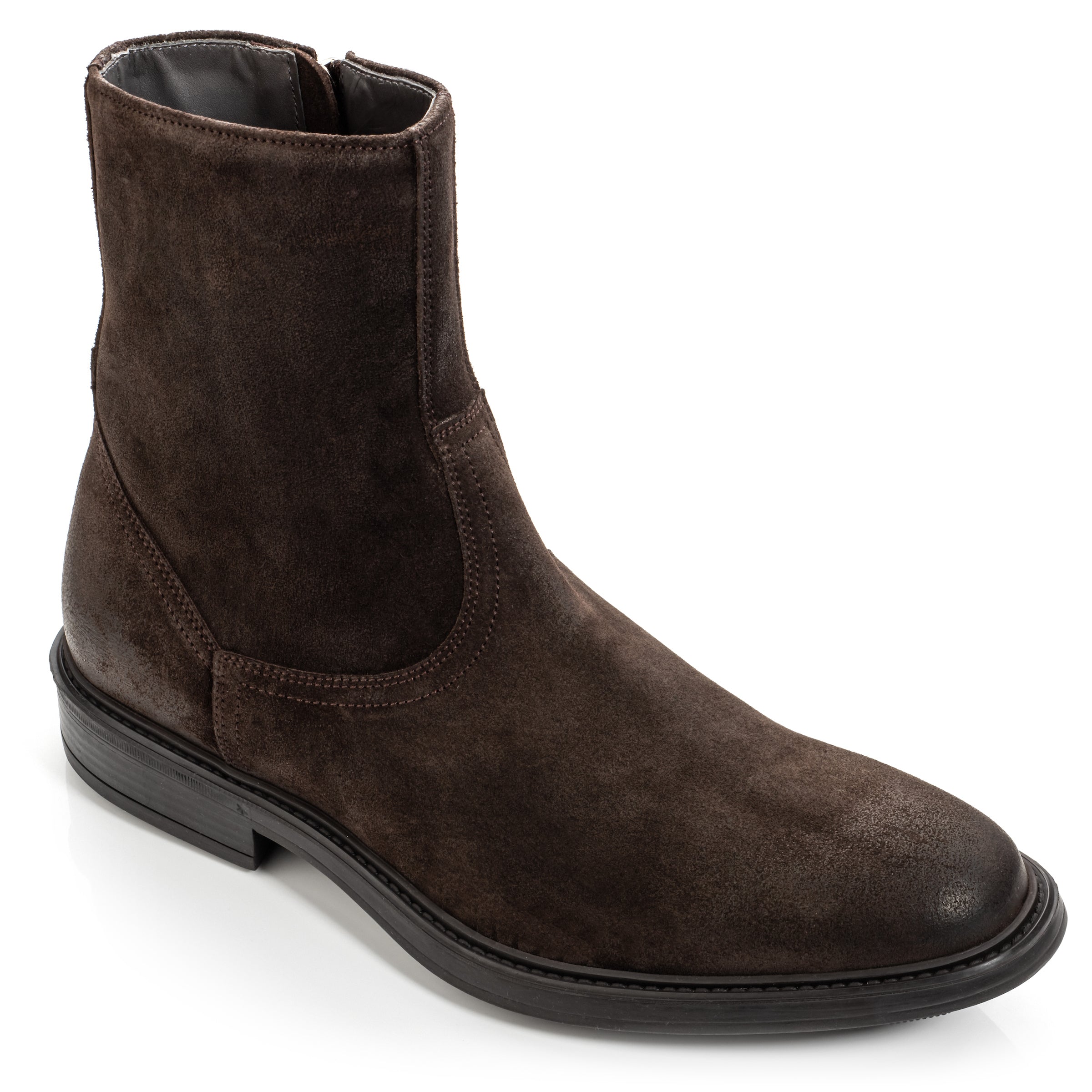 Muller Dark Brown Waxed Suede Plain Toe Zip Boot