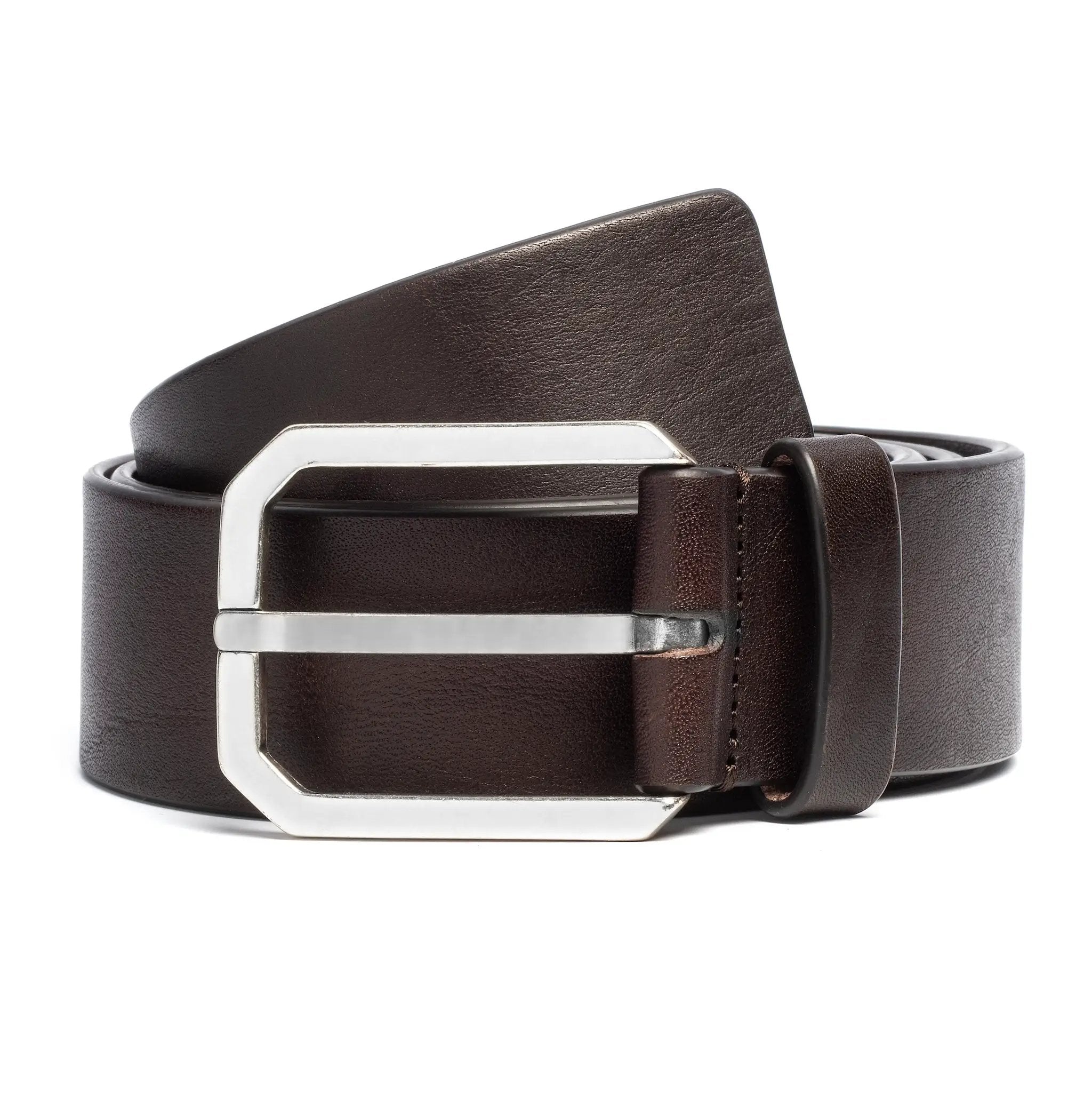 Dark Brown Calf Beveled Buckle Belt by To Boot New York