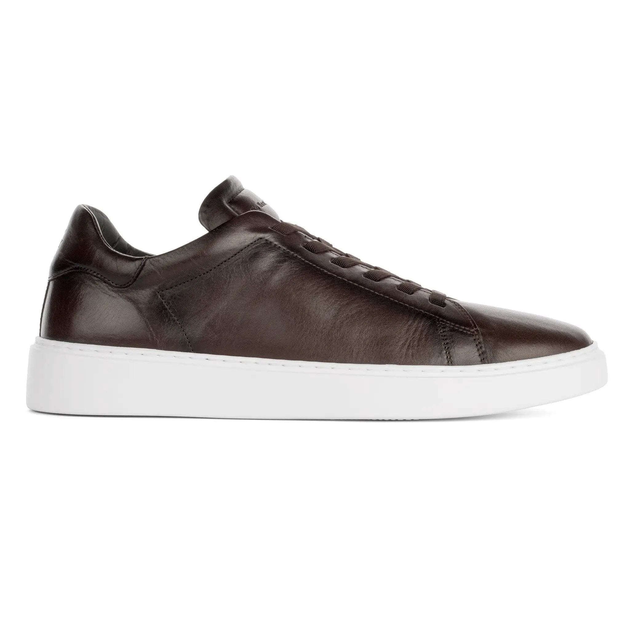 James Dark Brown Leather Elastic Lace Luxury Low-Top Sneaker by To Boot New York