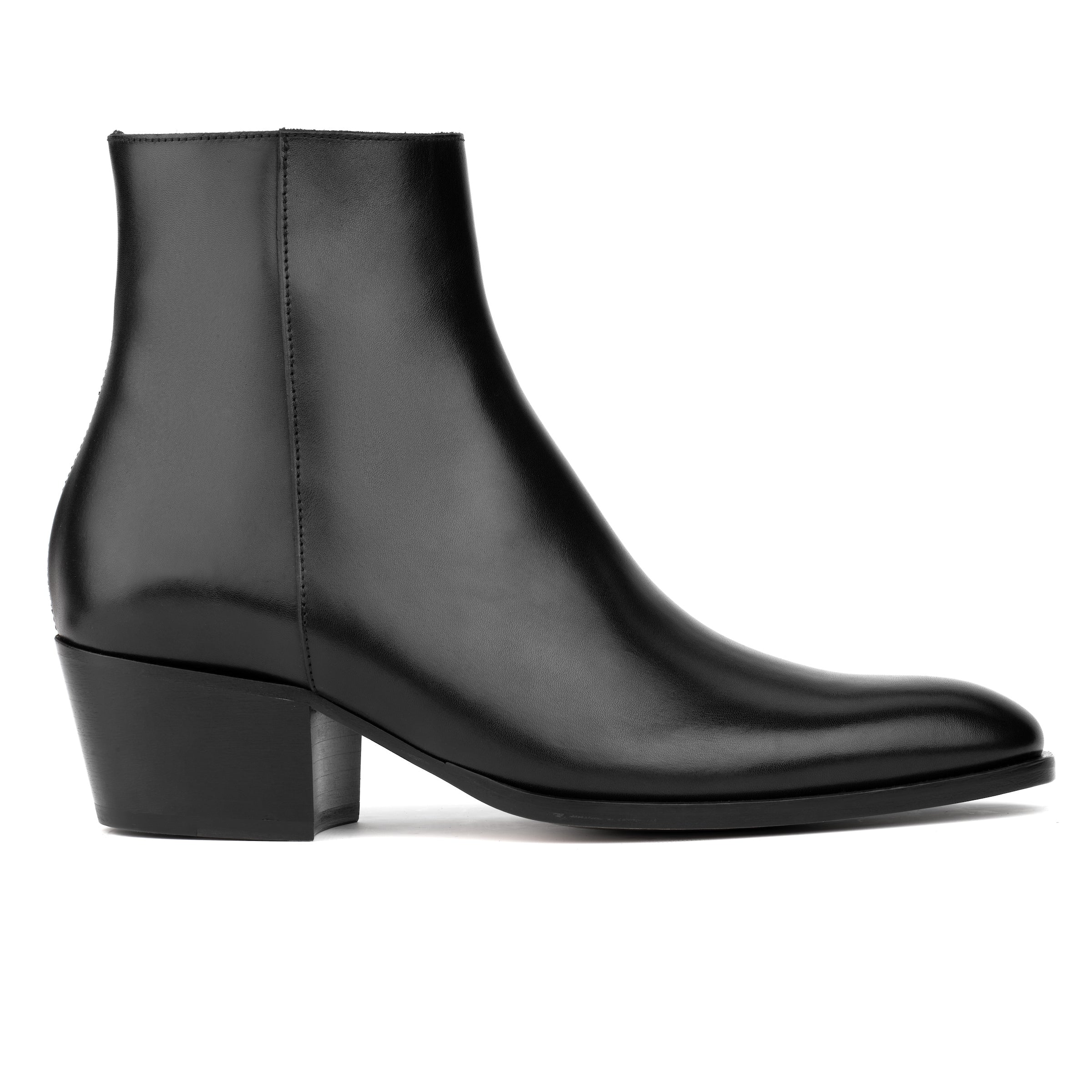 Vasquez Black Calf Leather Zip Boot