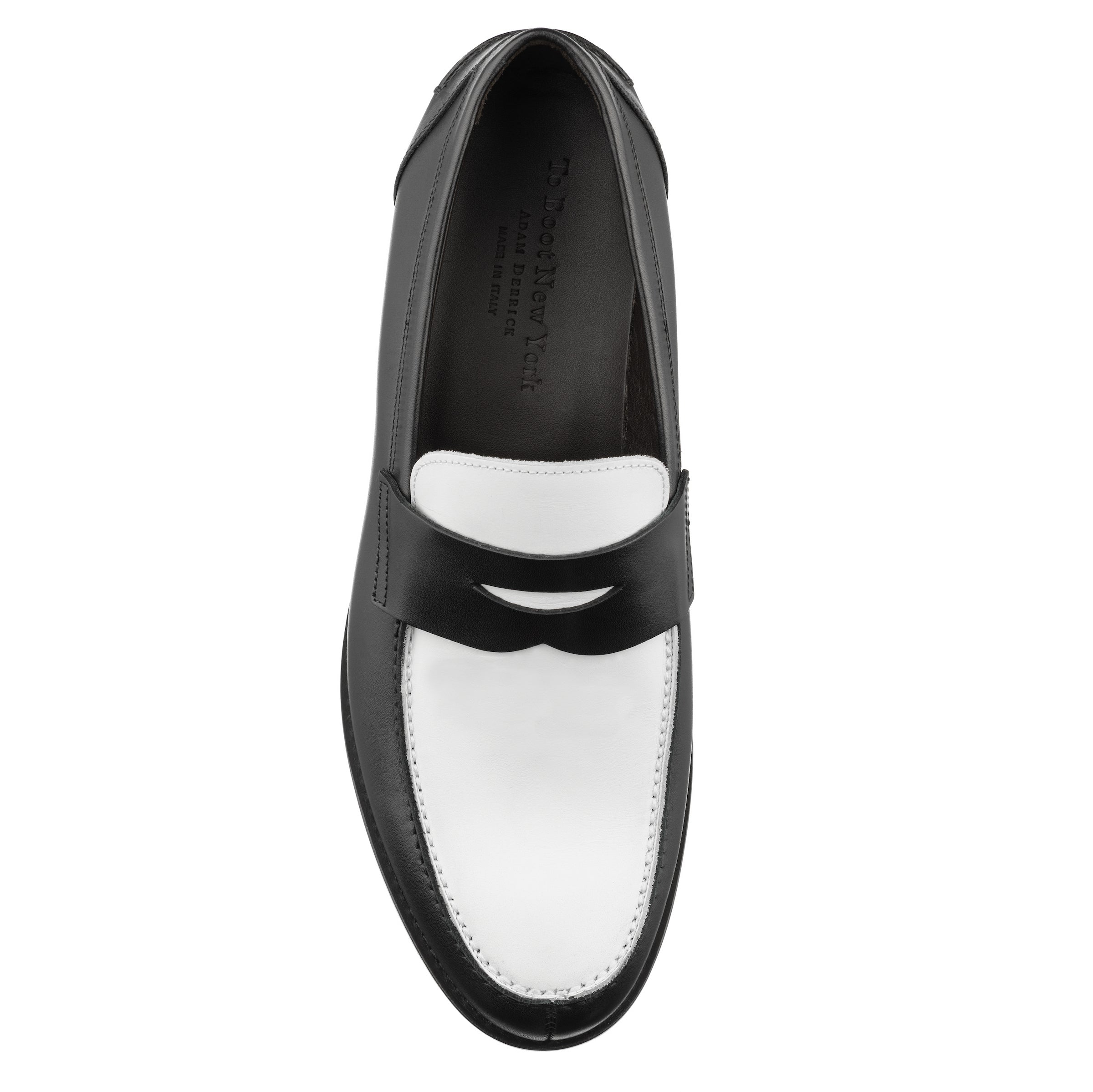Atlantis Two-Tone Penny Loafer in Black & White Box Calf Leather