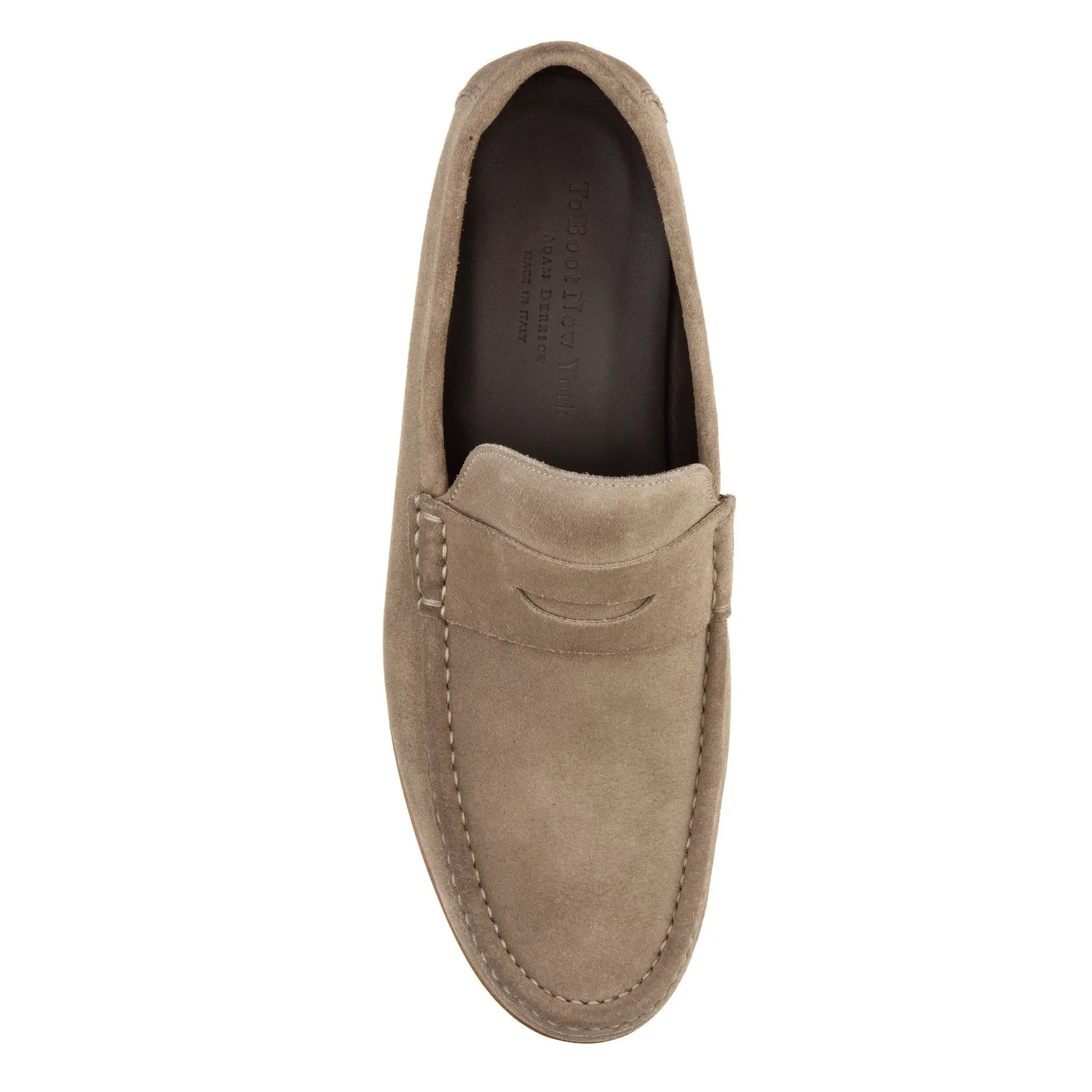 Dylan Taupe Suede Slip-On Penny Loafer by To Boot New York