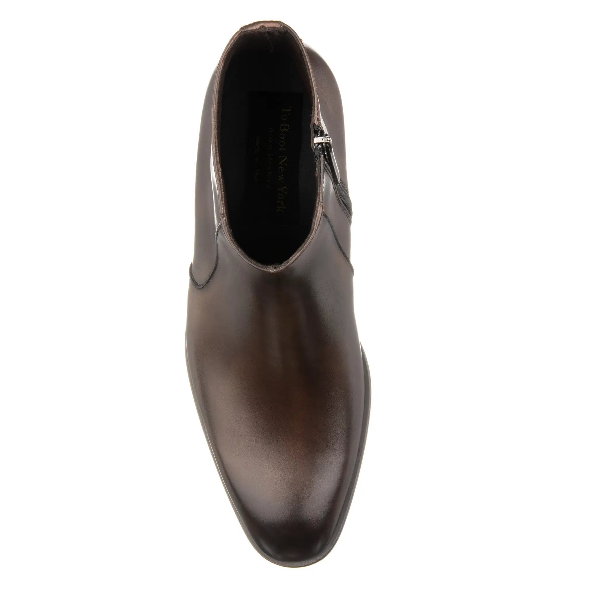 Gilmour Dark Brown Calf Leather Zip Boot by To Boot New York