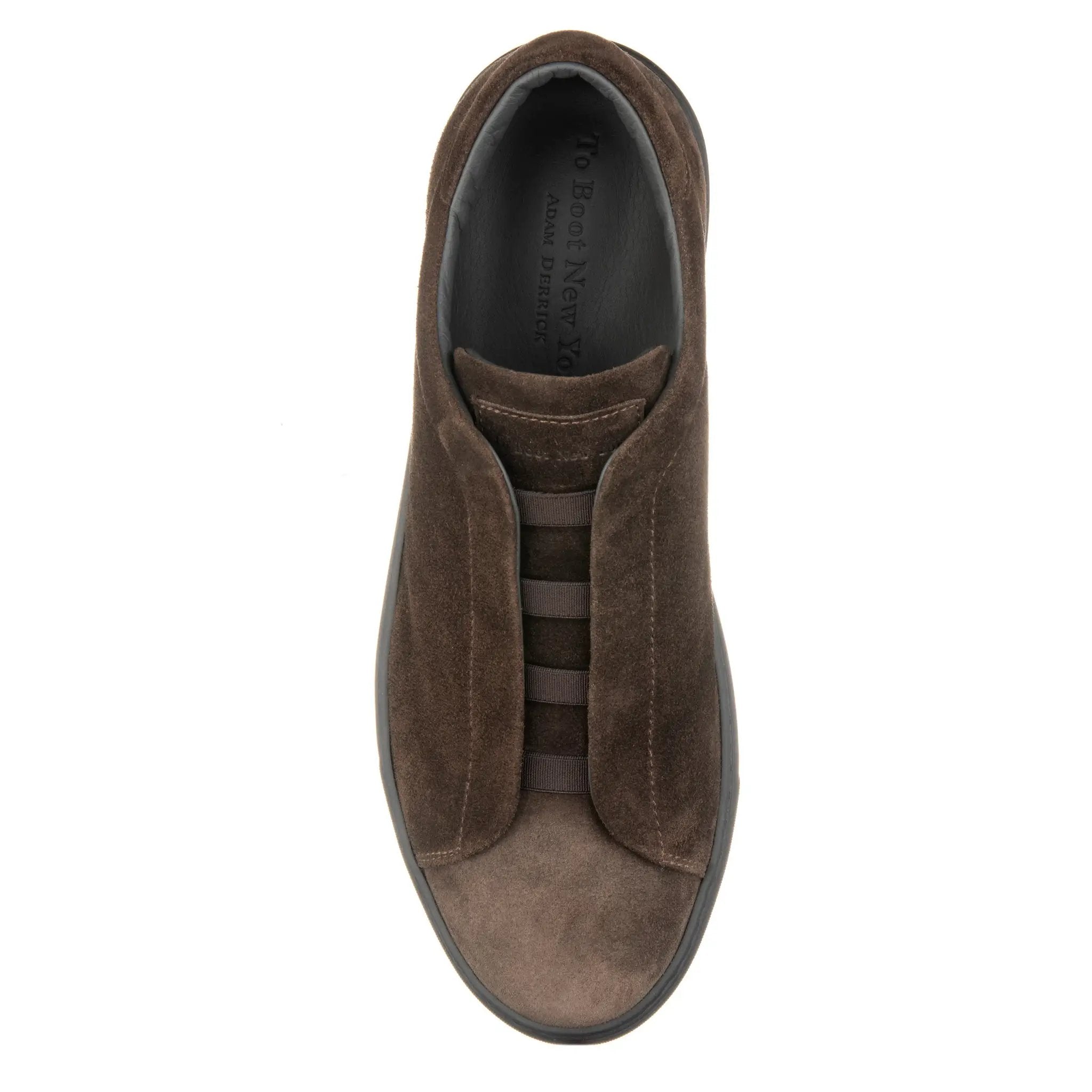 Stone Brown Suede/Black Sole Elastic Slip-On Sneaker by To Boot New York