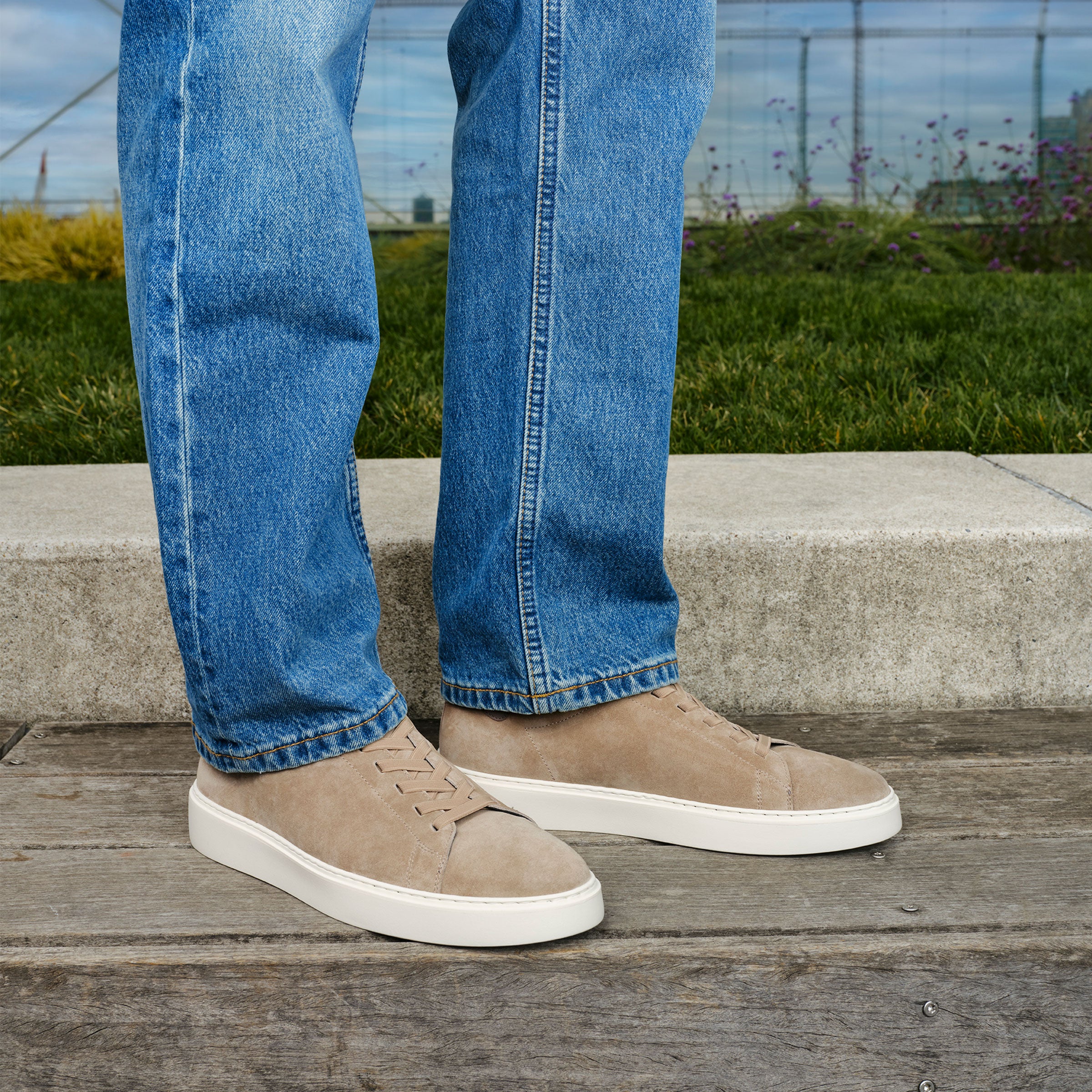 James Taupe Suede Stretch Lace Luxury Low-Top Sneakers