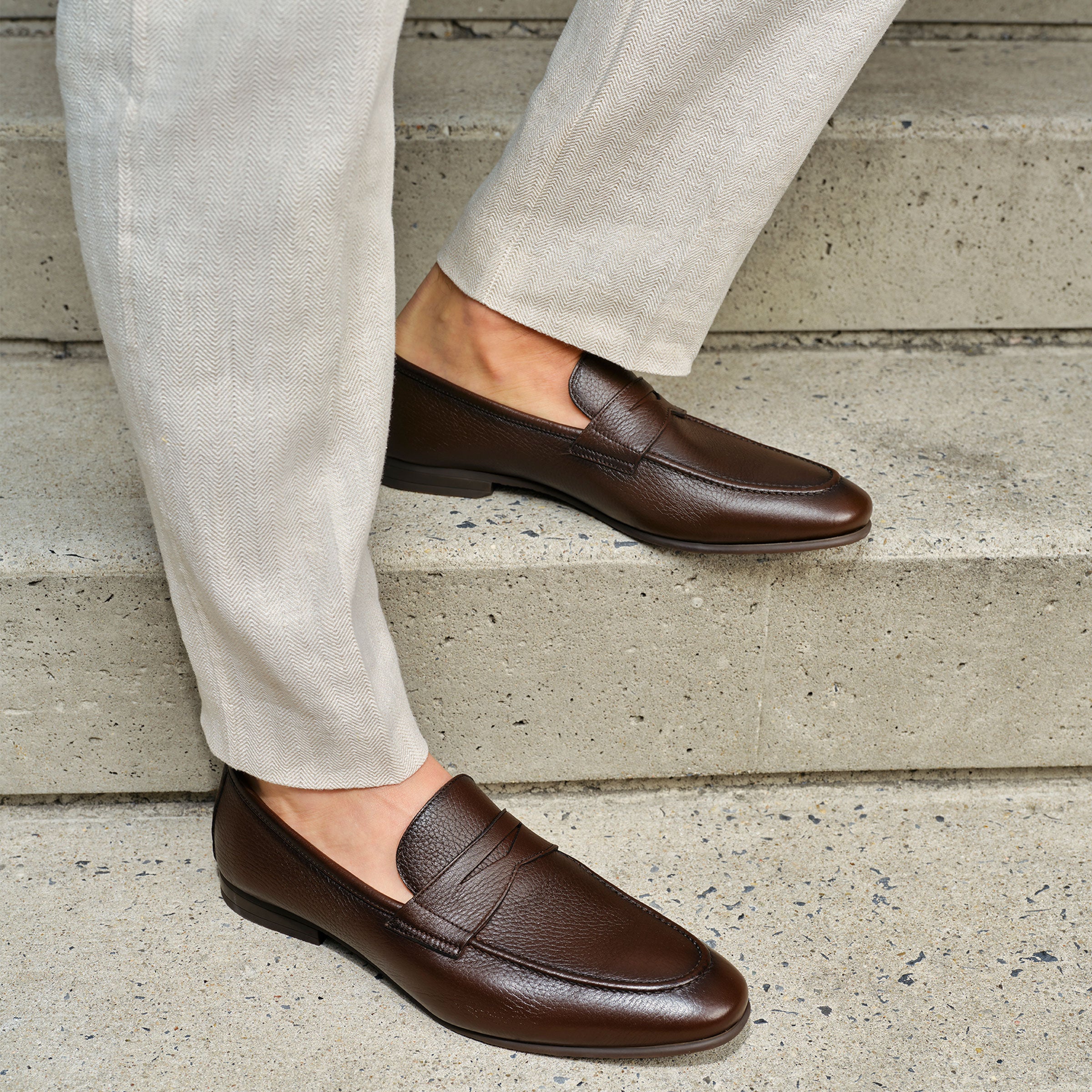 Merritt Dark Brown Deerskin Leather Penny Loafer Slip-On