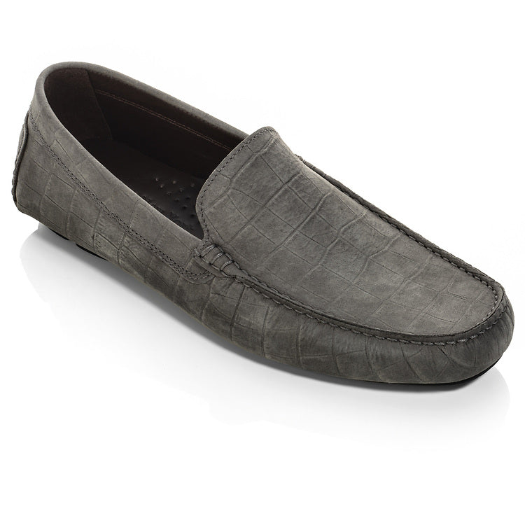 Aston Grey Nubuck Croc Effect Driving Shoe