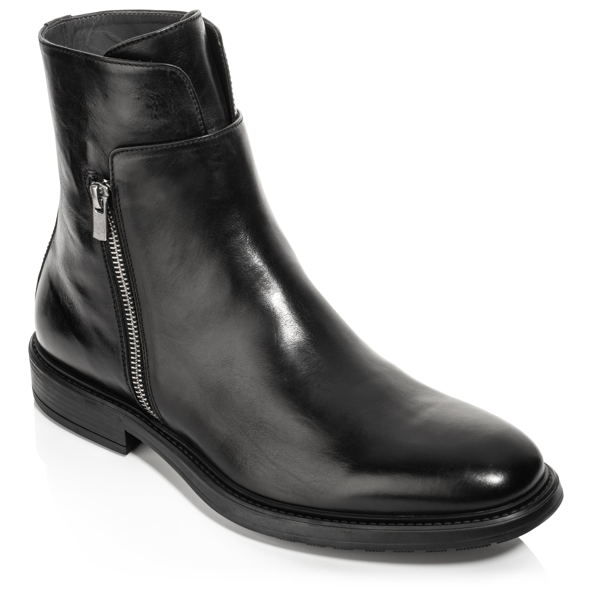Boyd Black Calf Leather Zipper Boot