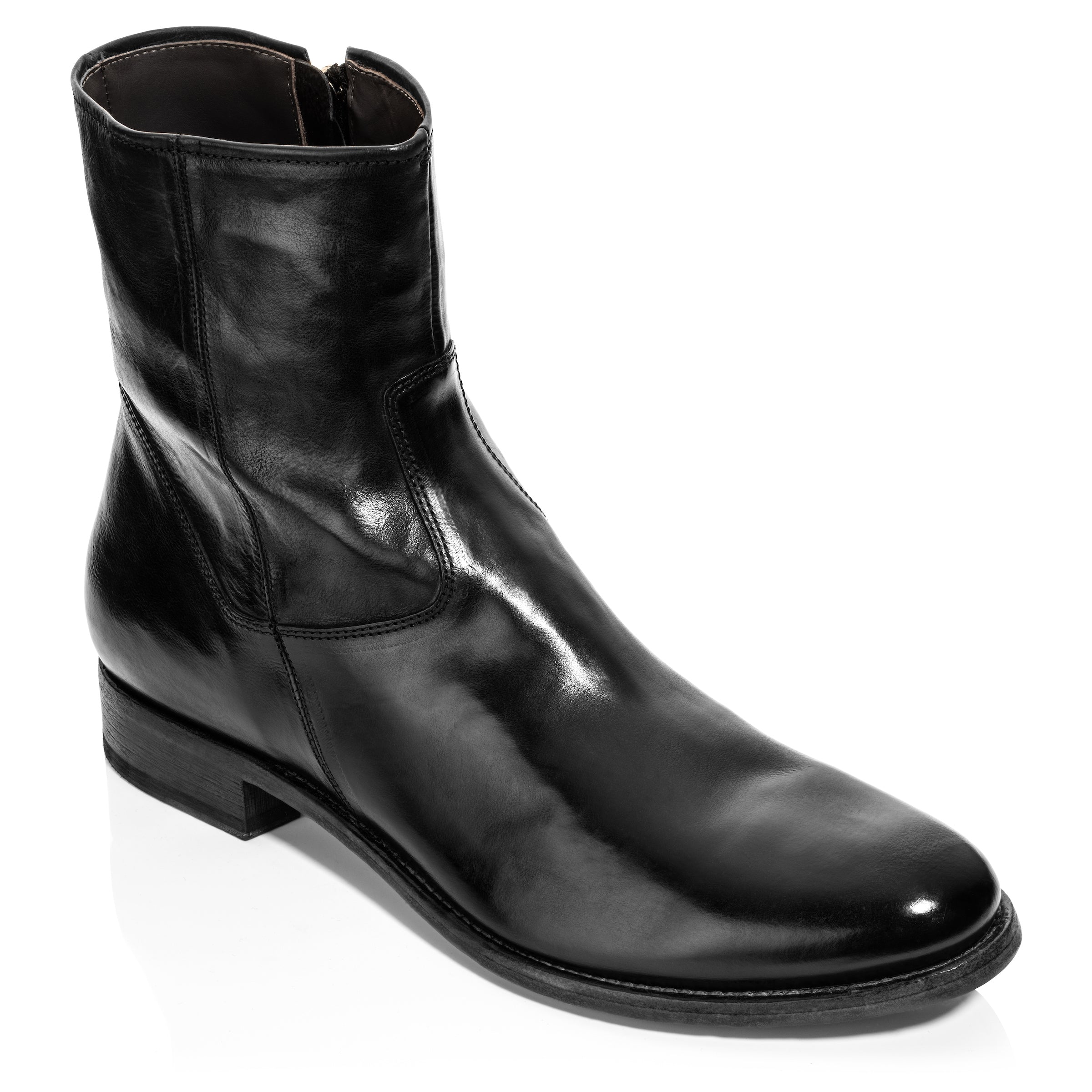 Belvedere Black Calf Leather Zip Boot