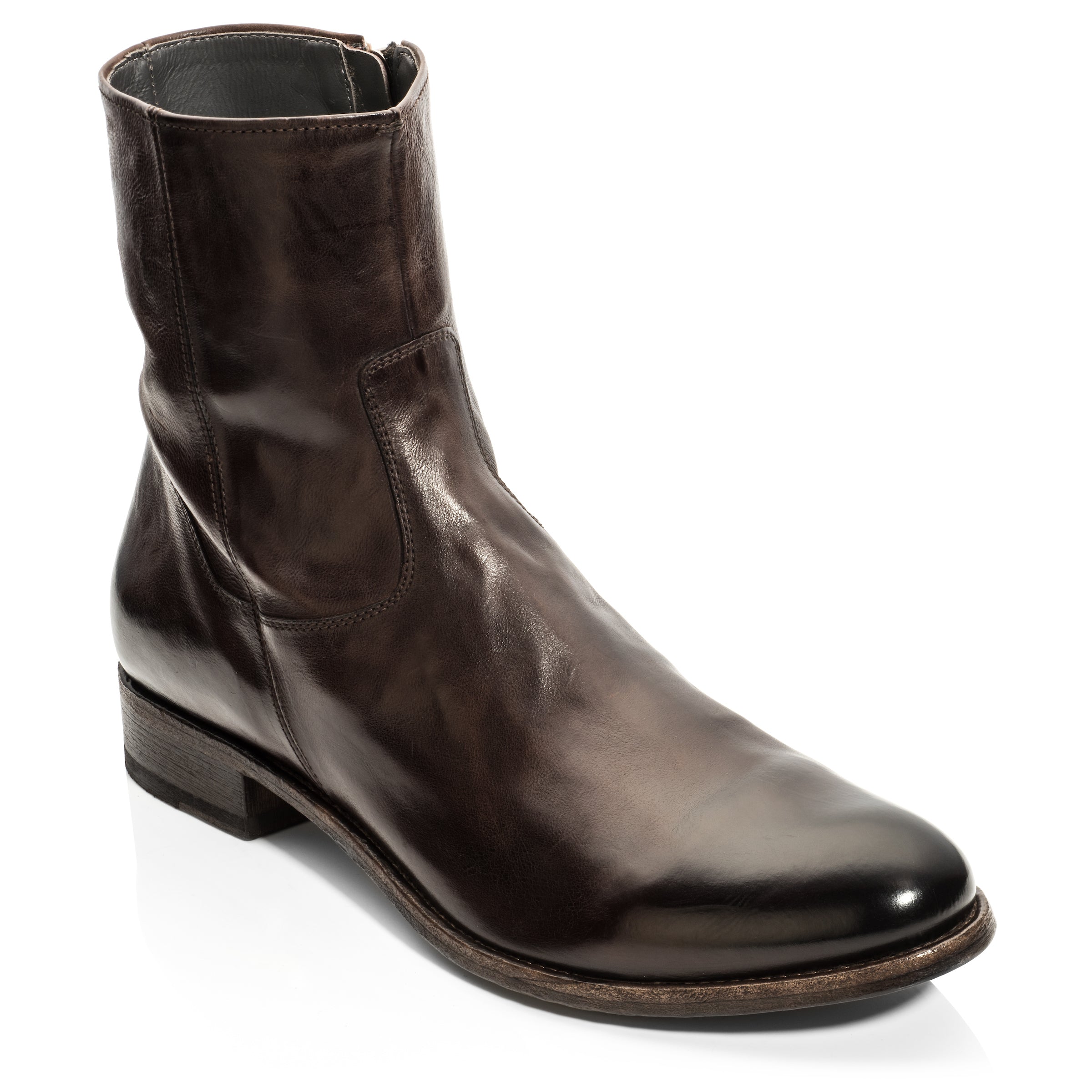 Belvedere Dark Brown Calf Leather Zip Boot