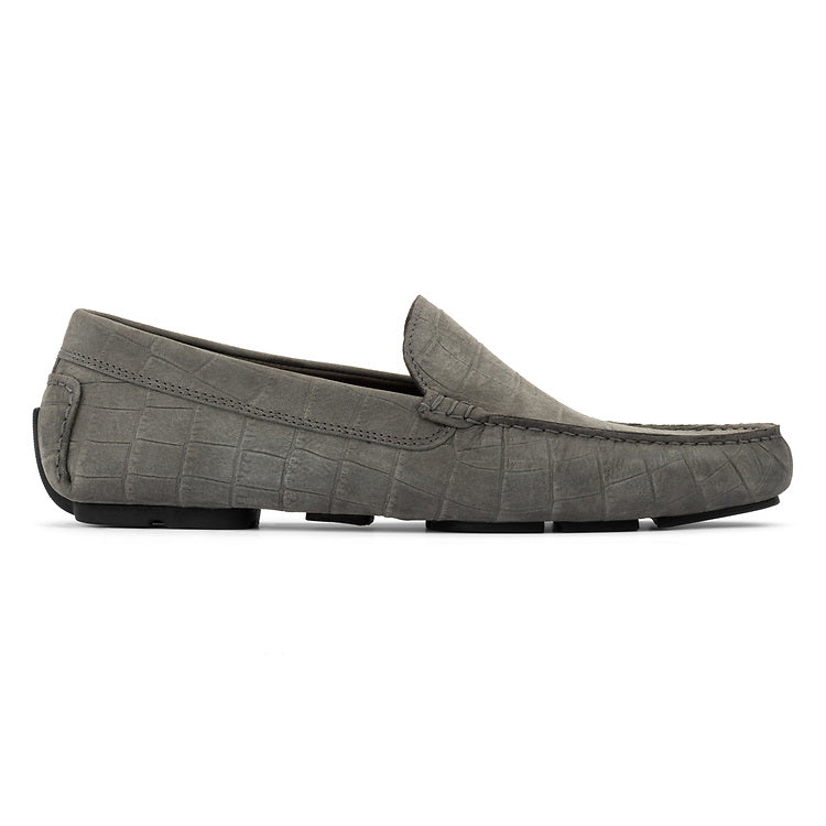 Aston Grey Nubuck Croc Effect Driving Shoe