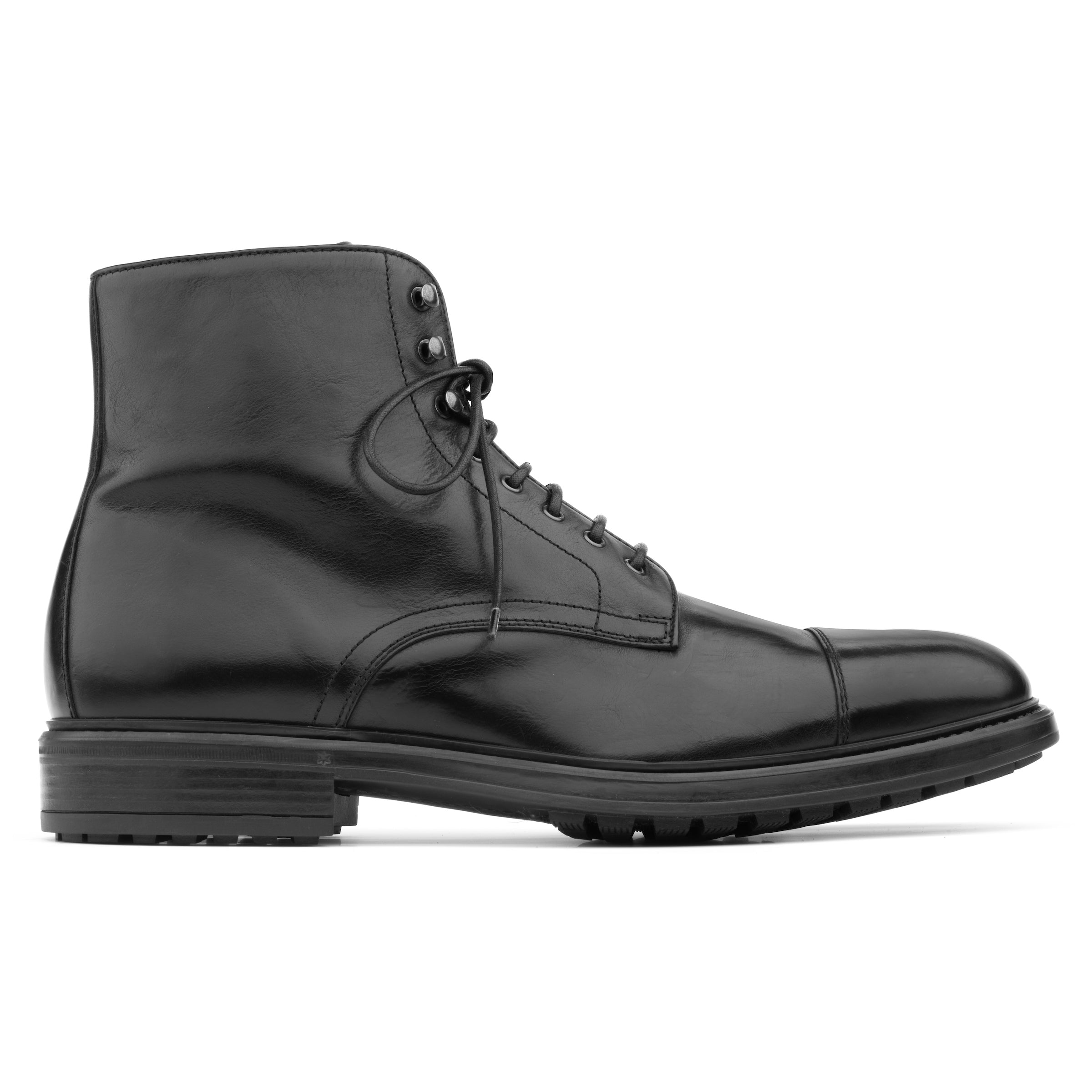 Burkett Black Calf Leather Cap Toe Lace Boot