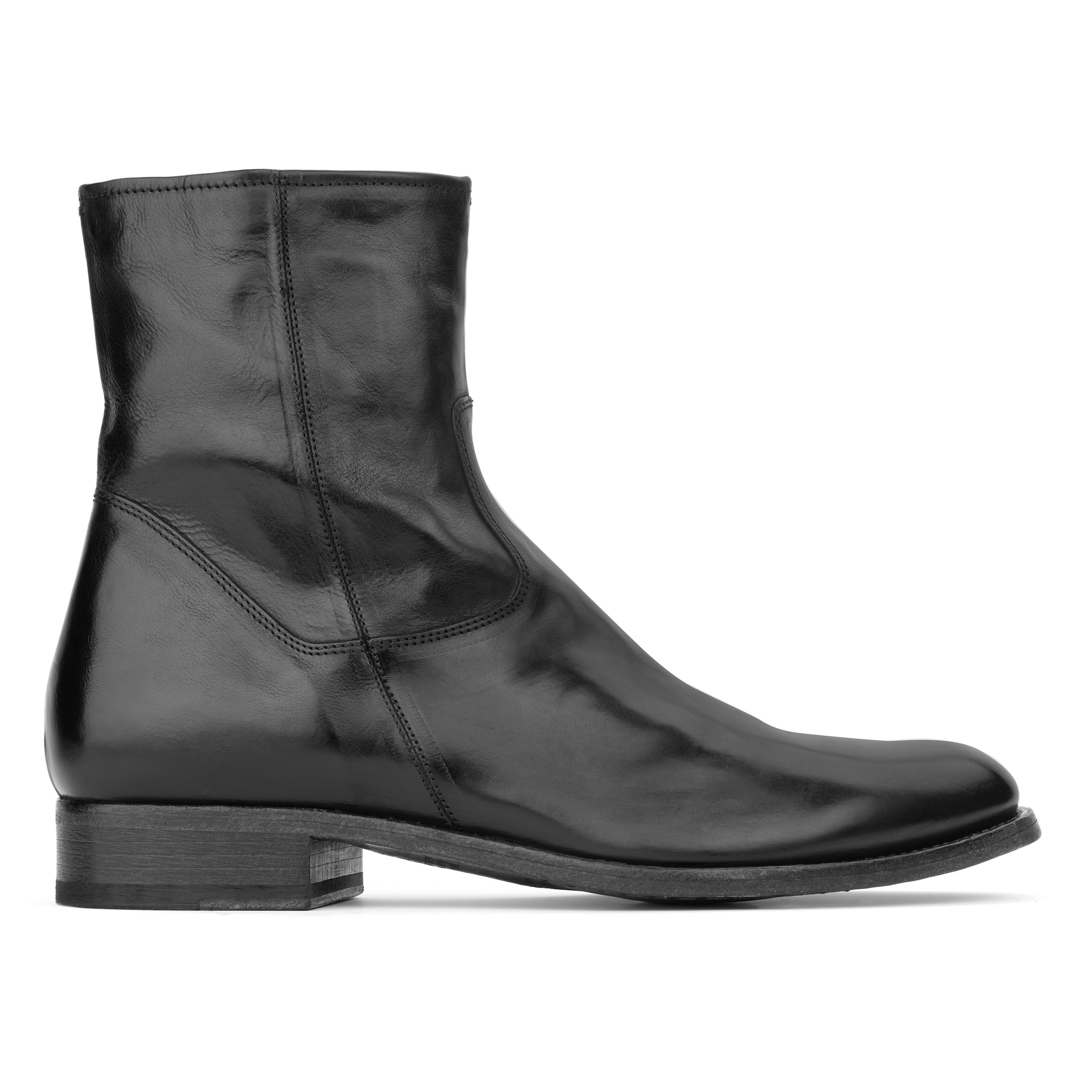 Belvedere Black Calf Leather Zip Boot