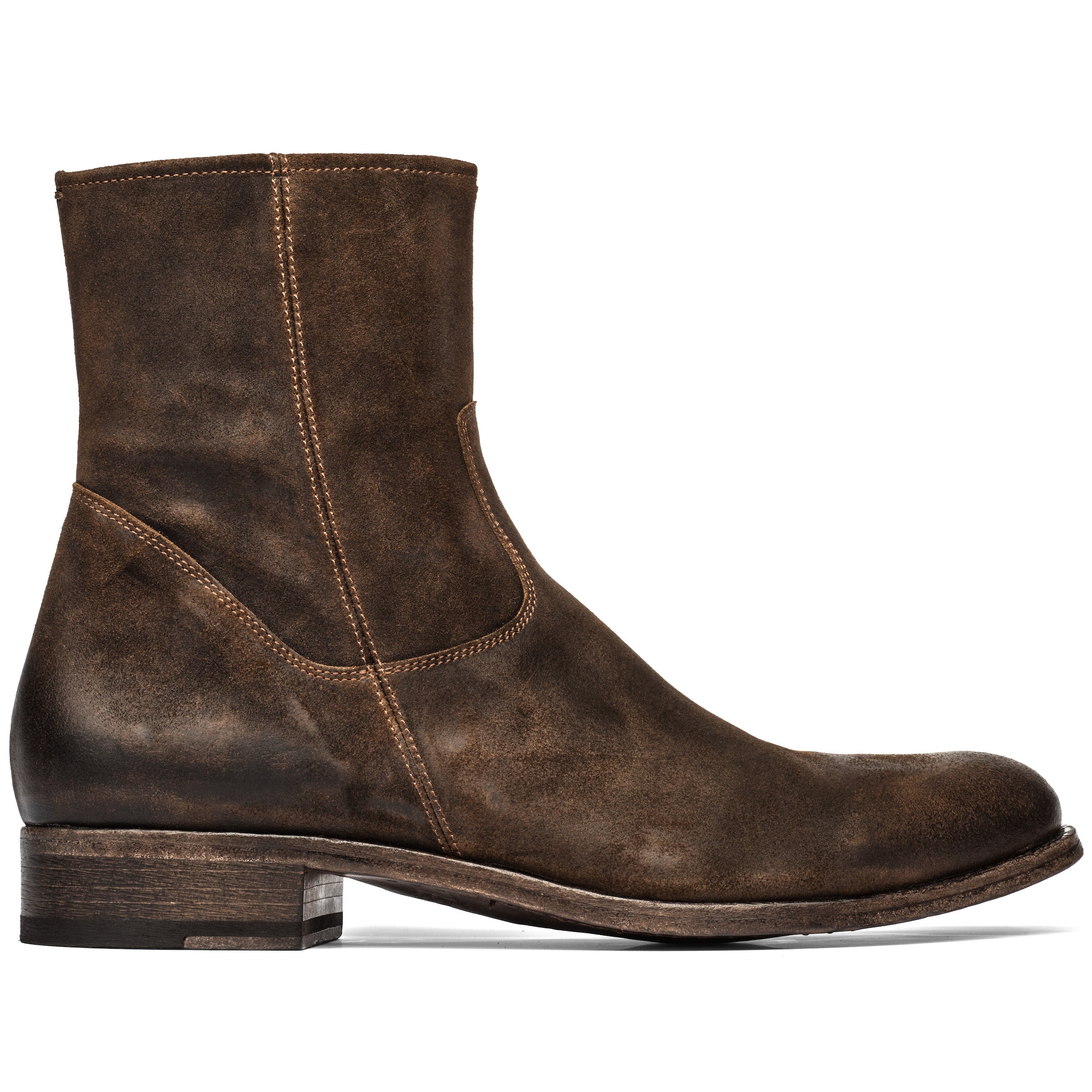 Belvedere Mid Brown Waxed Suede Zip Boot