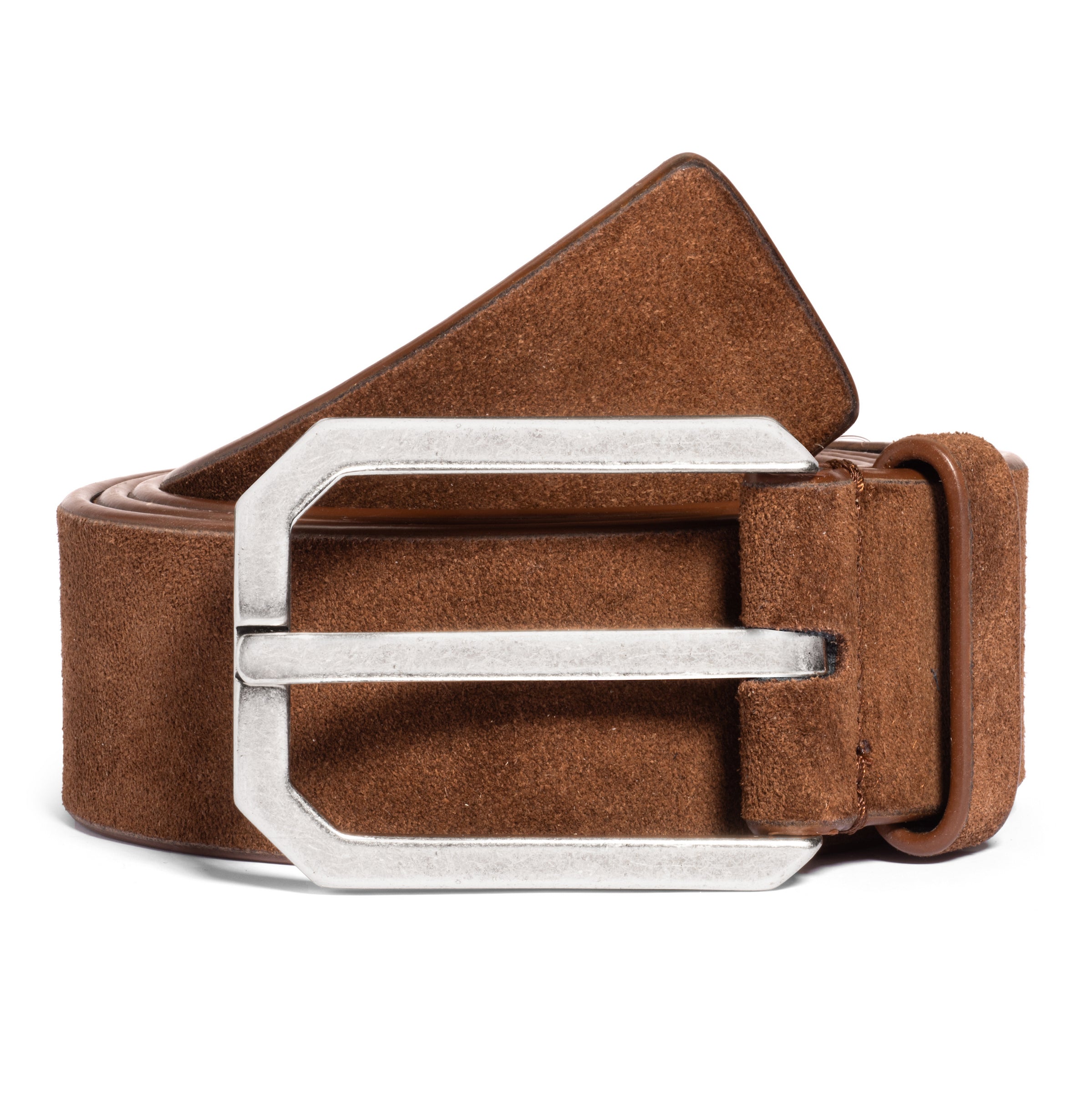 Mid Brown Suede Beveled Buckle Belt