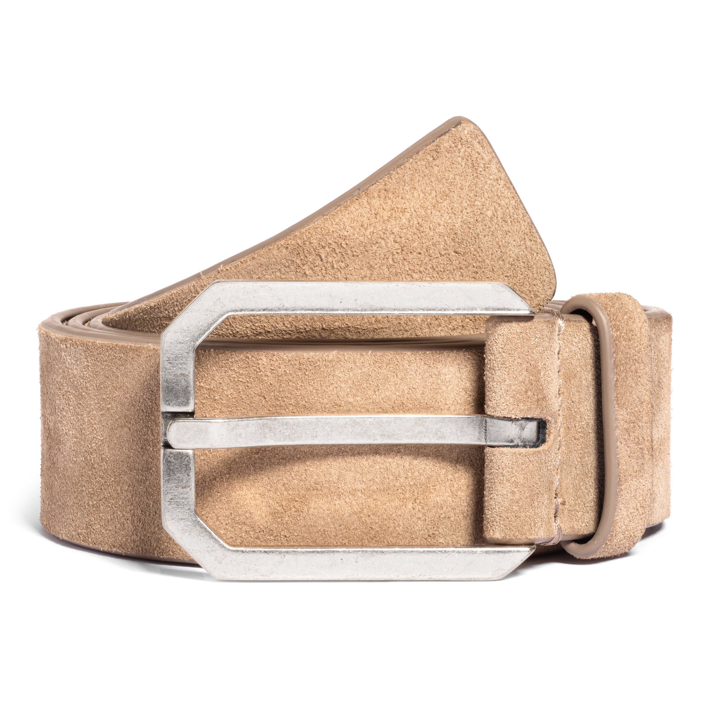 Taupe Suede Beveled Buckle Belt