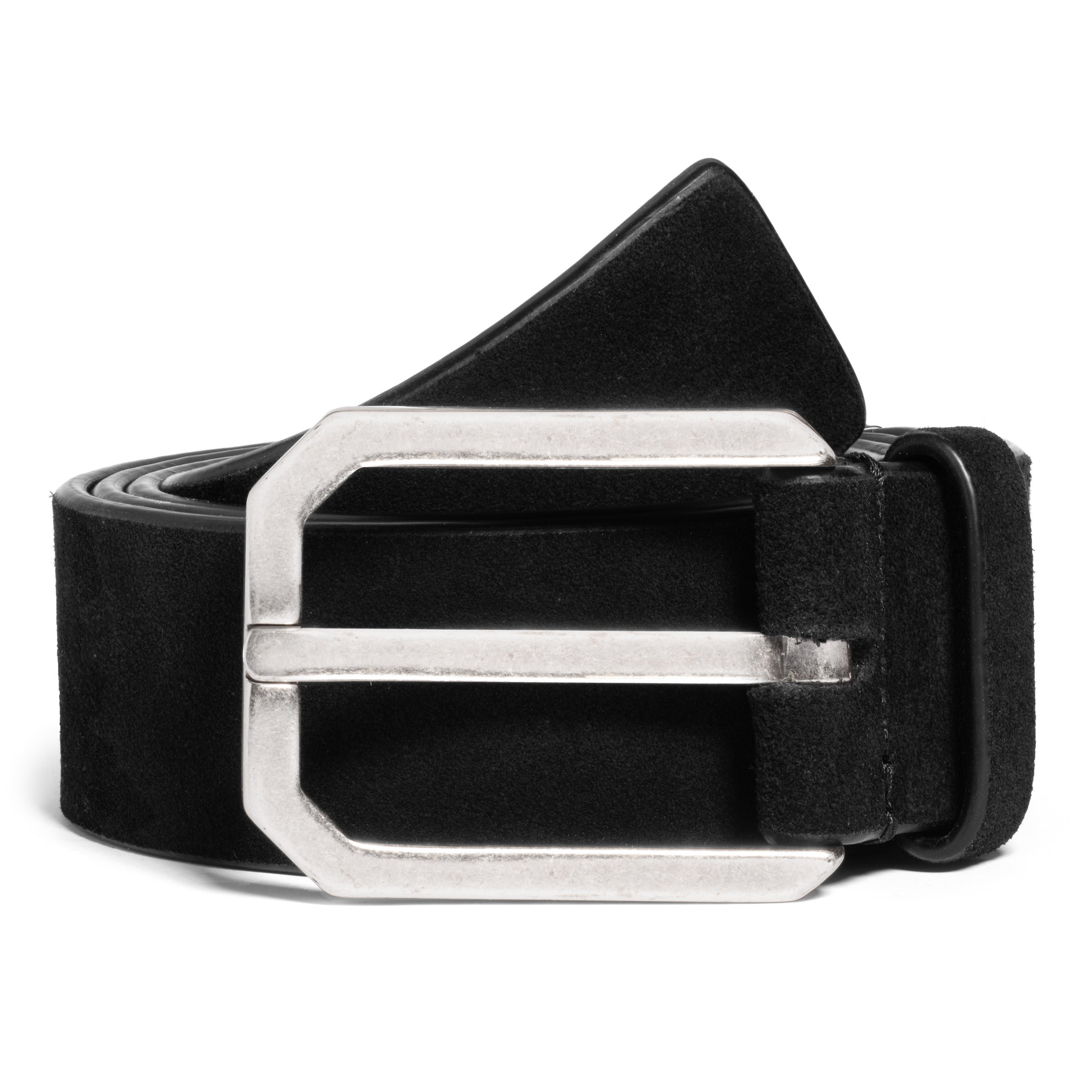 Black Suede Beveled Buckle Belt