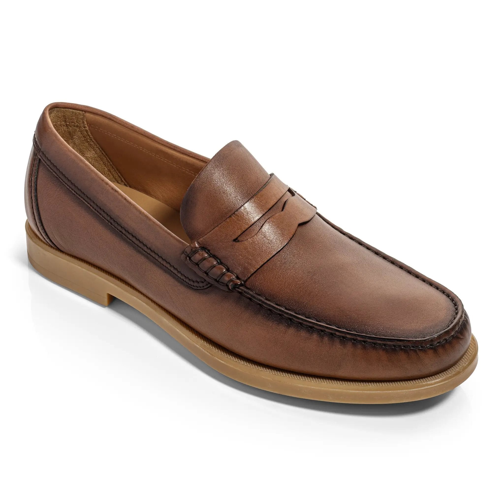 Bennett Burnished Tan Brown Baby Calf Leather Penny Loafer by To Boot New York