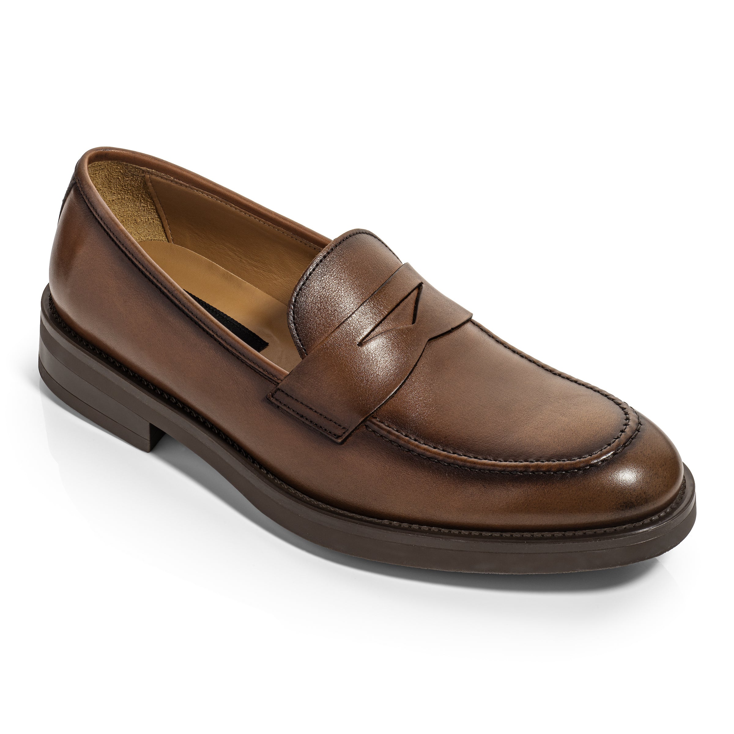 Simon Burnished Tan Calf Leather Penny Loafer