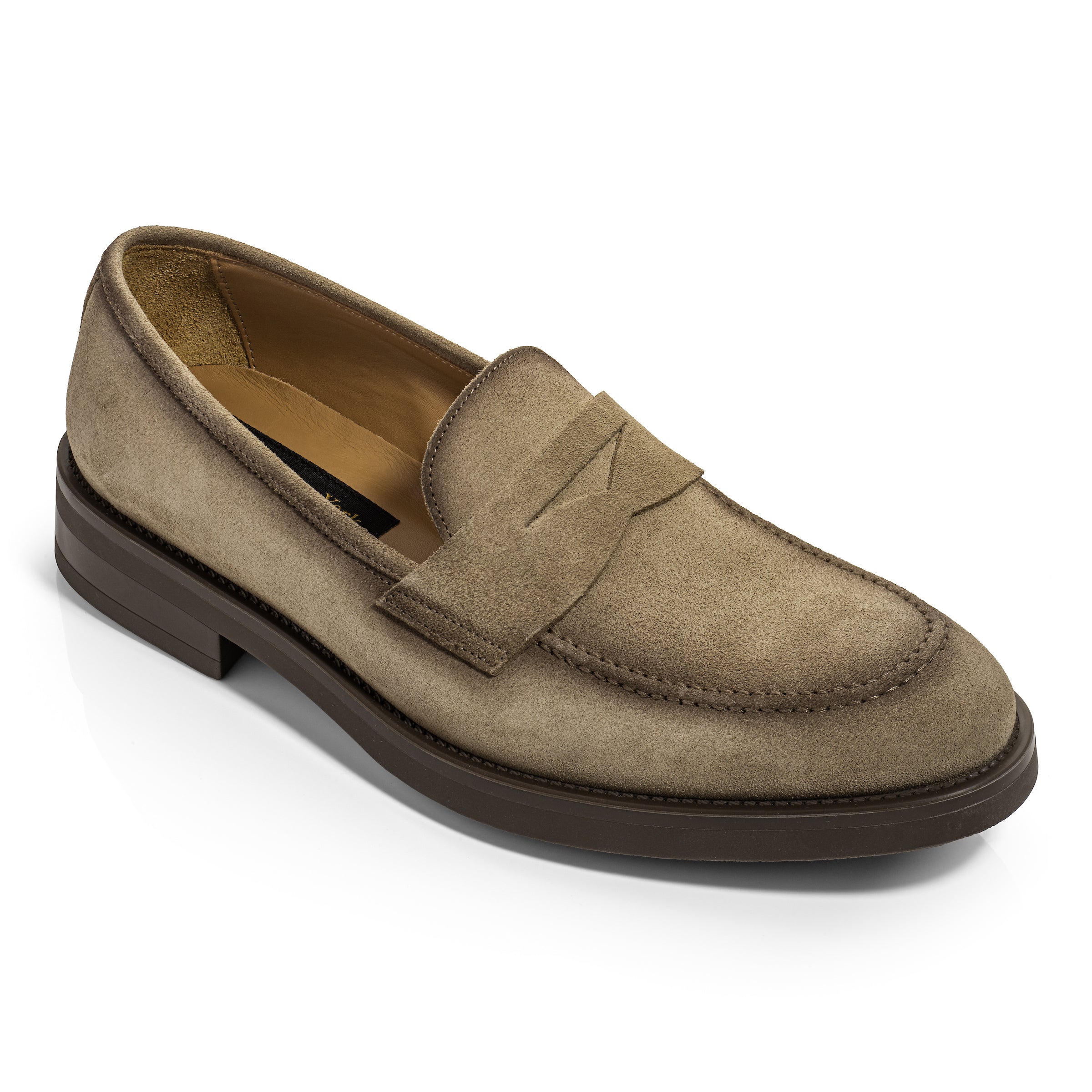 Le Grand Taupe Suede Penny Loafer With Aerograph Detail