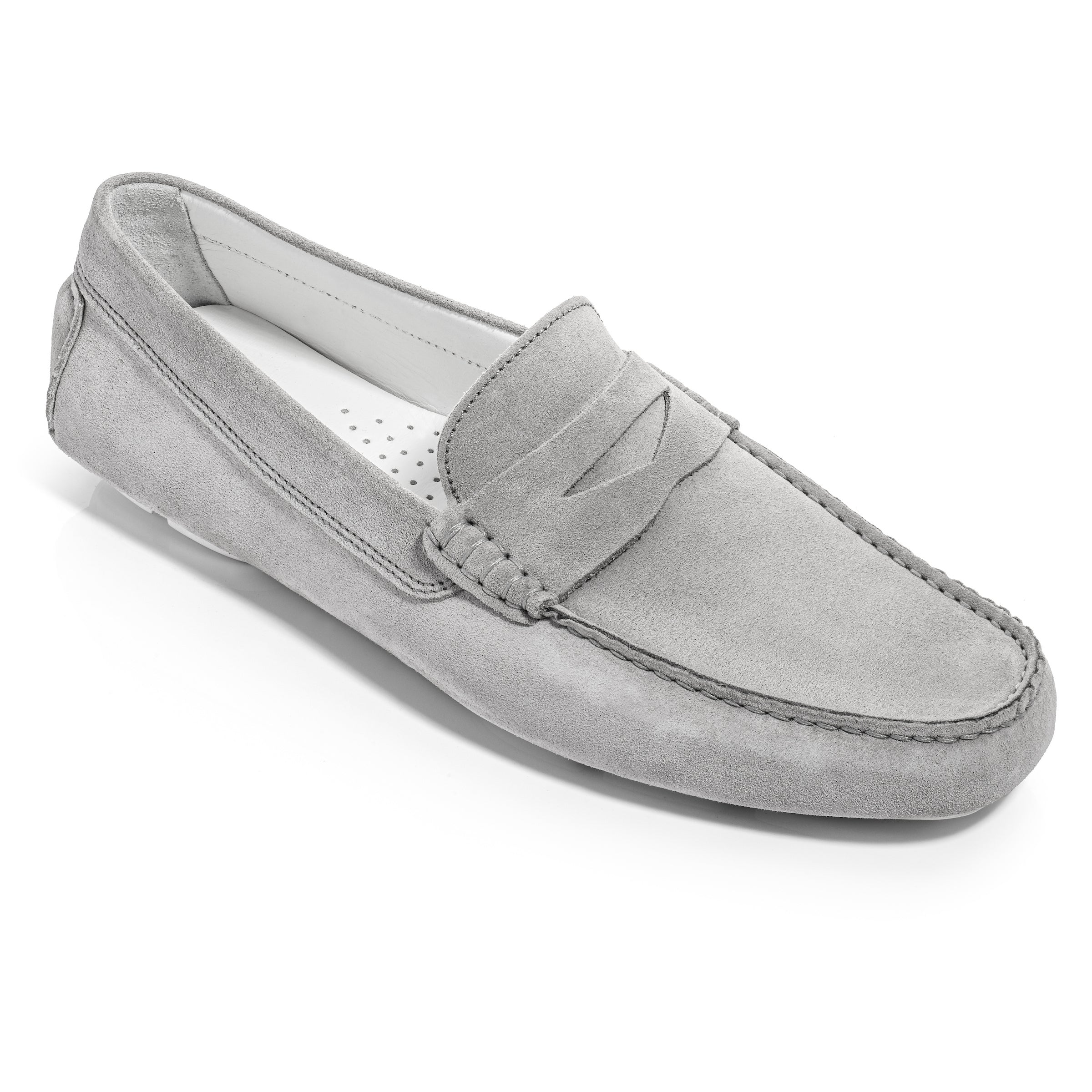 Carmel Light Grey Suede Penny Loafer Driving Shoe