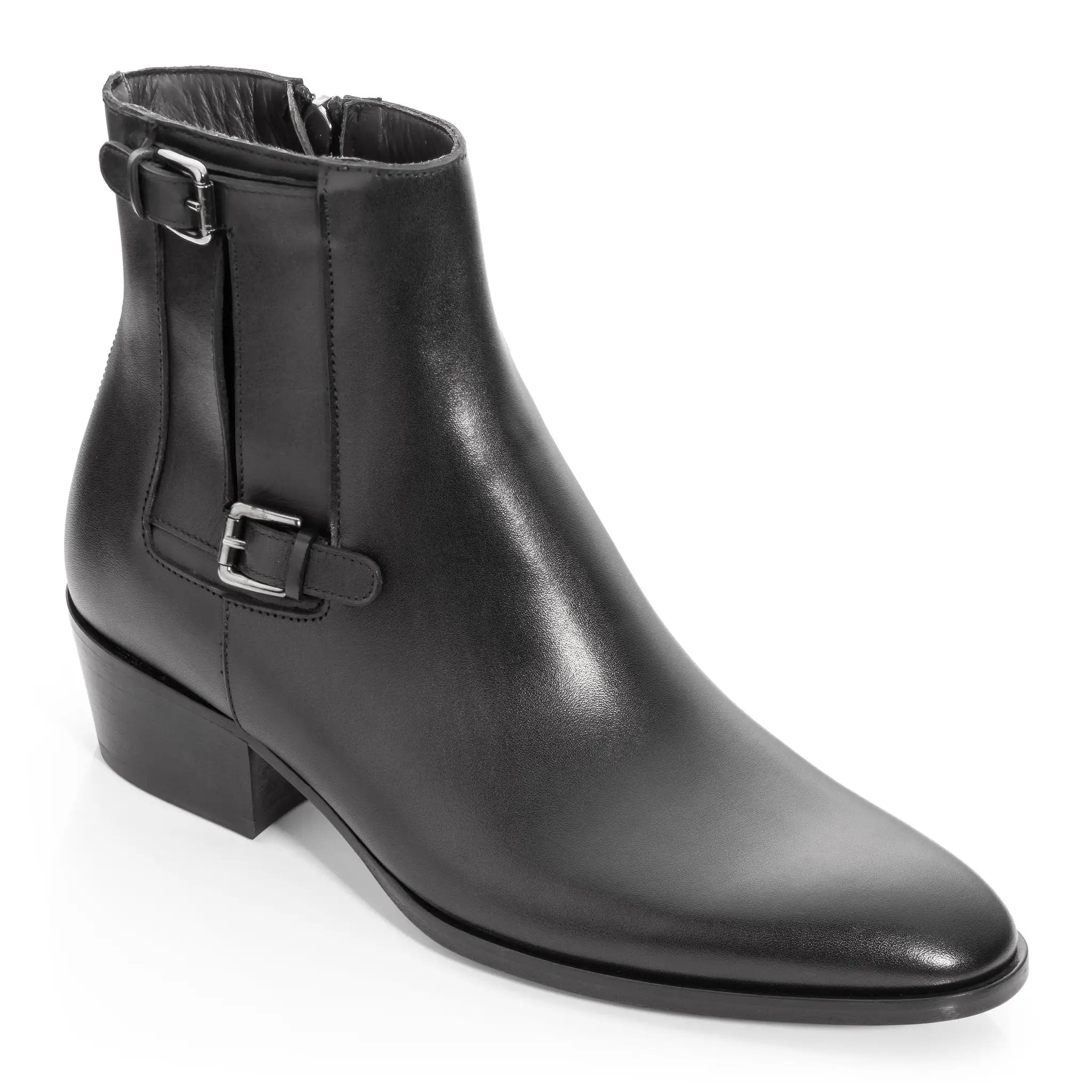 Bonn Black Calf Leather Double Buckle Zip Boot by To Boot New York