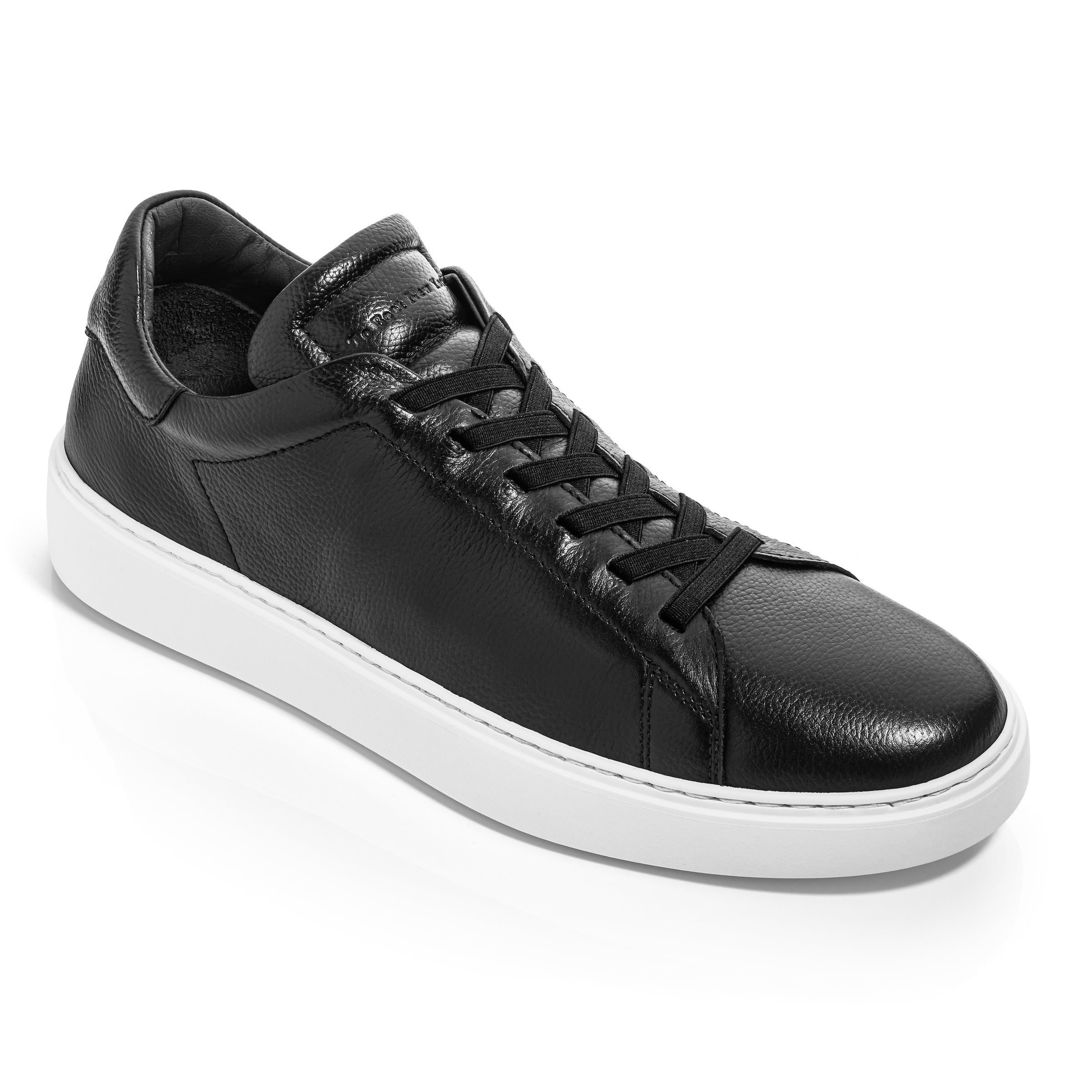 James Black Leather Stretch Lace Luxury Low-Top Sneaker