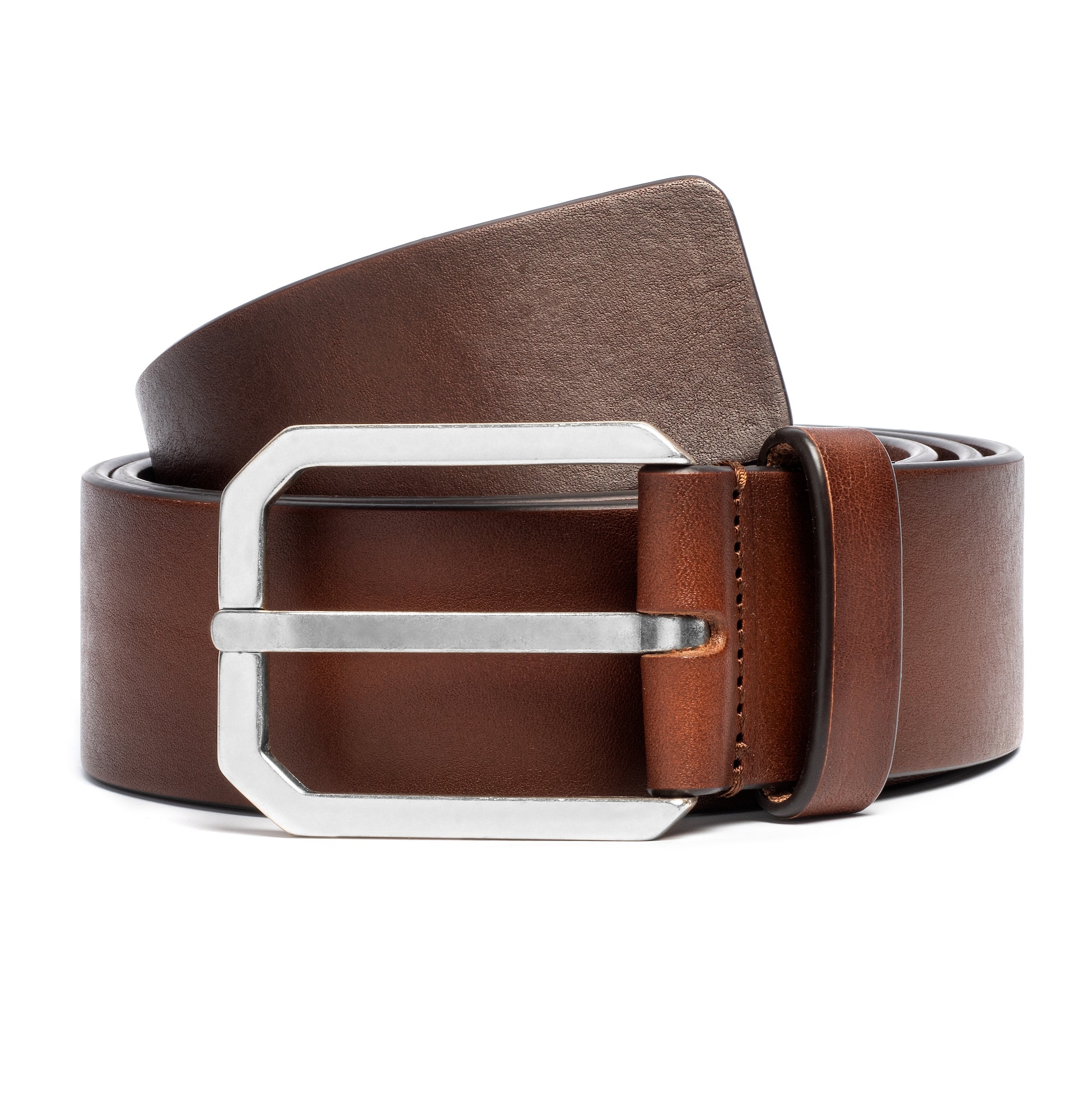 Mid Brown Calf Beveled Buckle Belt