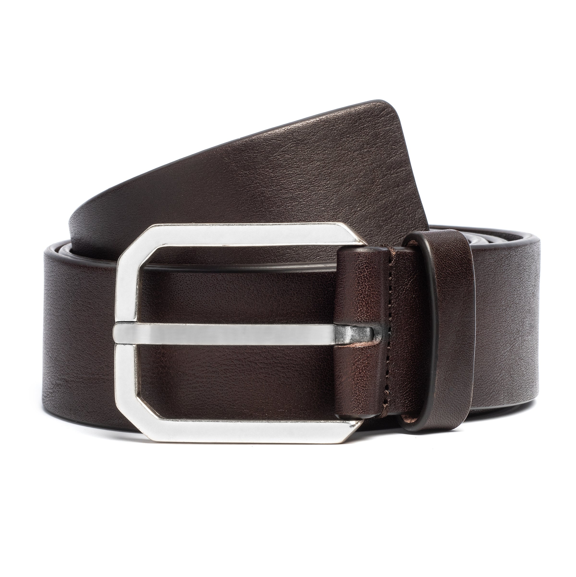 Dark Brown Calf Beveled Buckle Belt