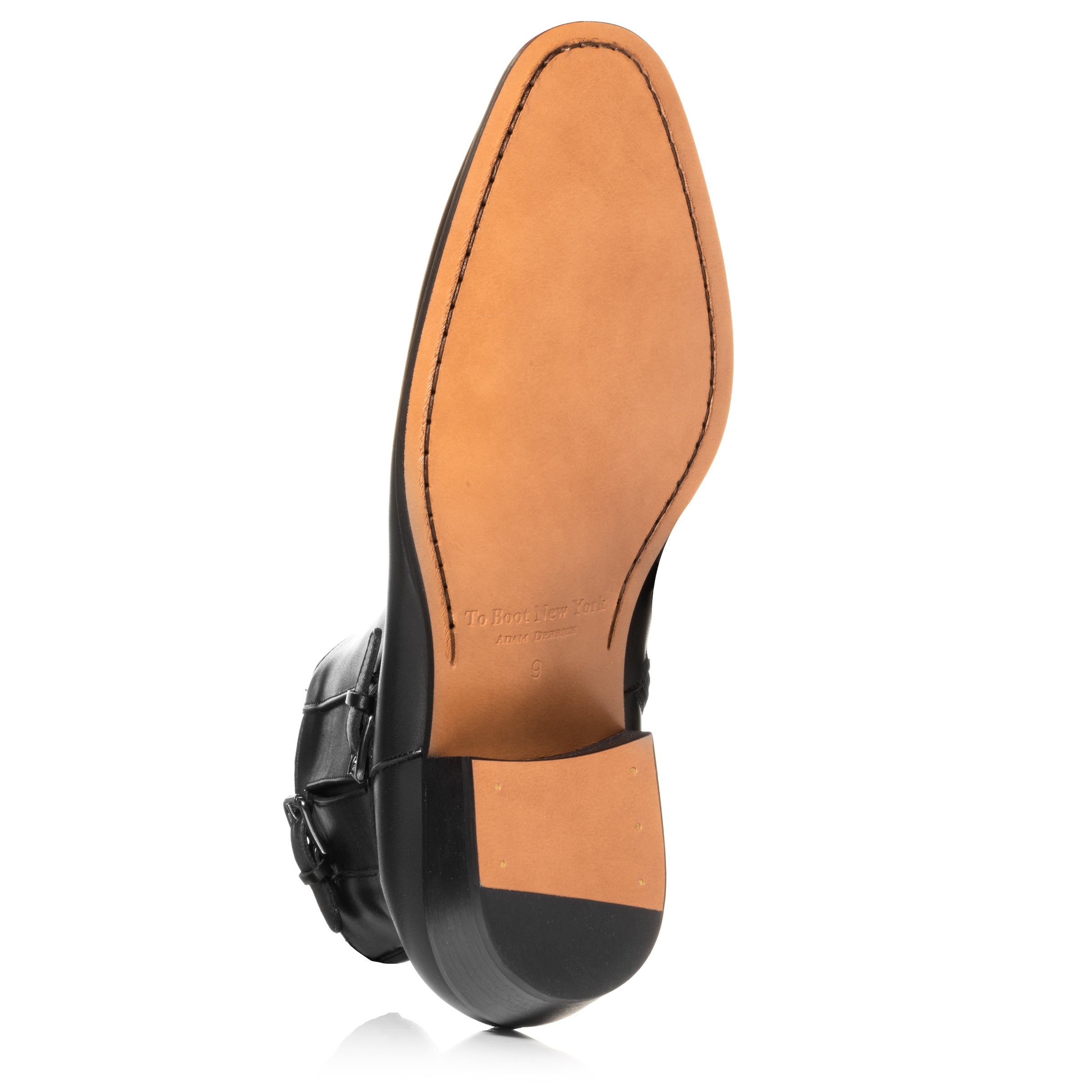 Bonn Black Calf Leather Double Buckle Zip Boot