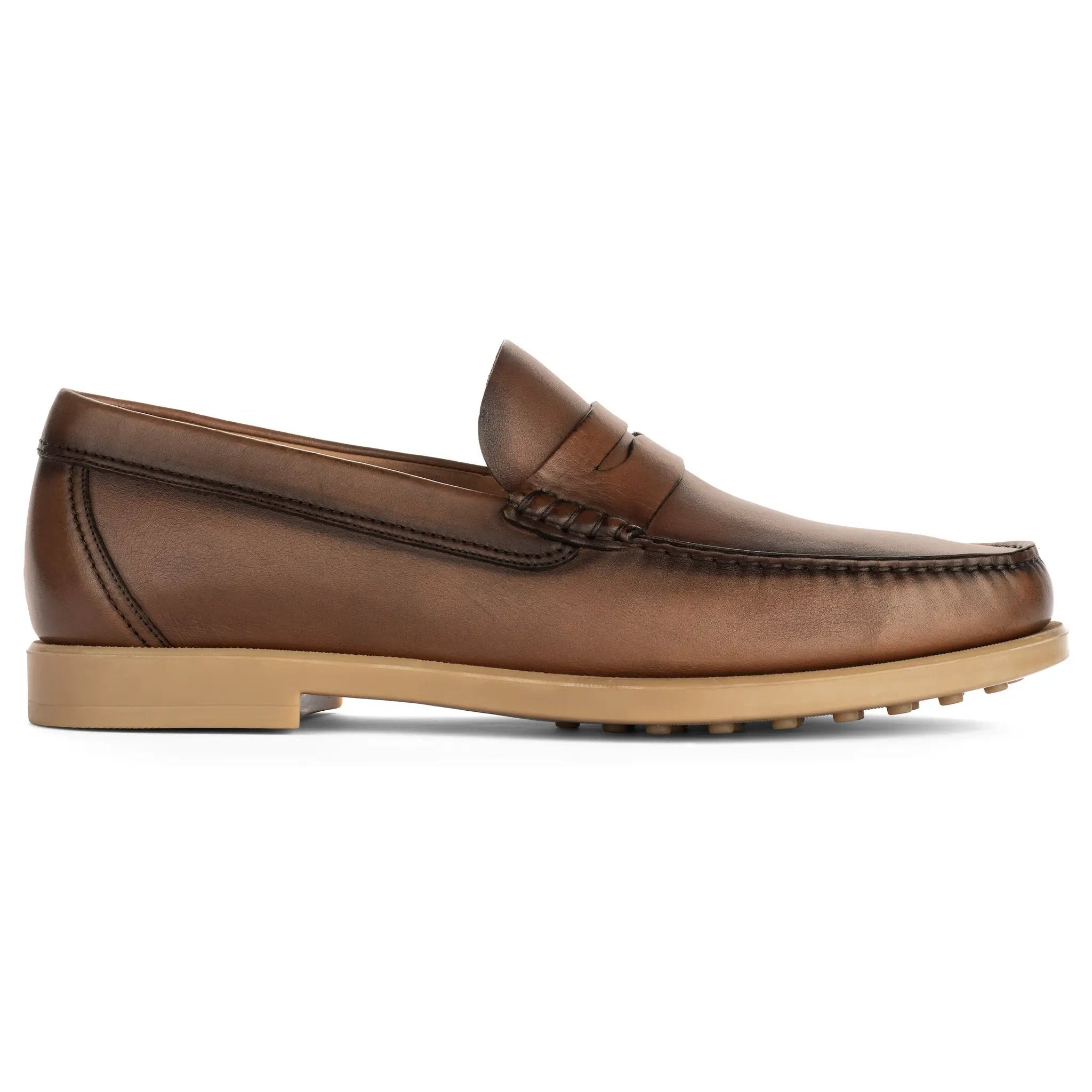 Bennett Burnished Tan Brown Baby Calf Leather Penny Loafer by To Boot New York