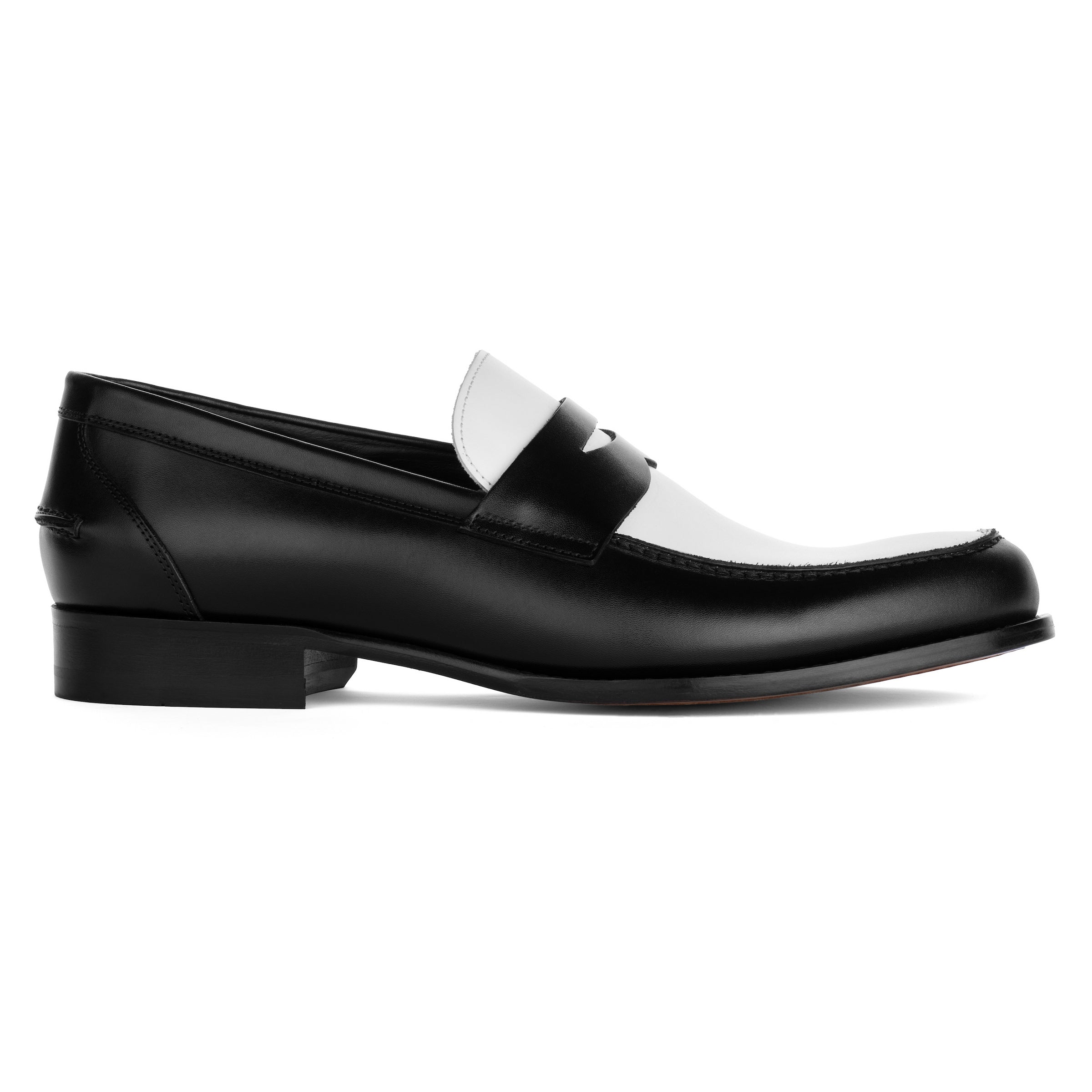 Atlantis Two-Tone Penny Loafer in Black & White Box Calf Leather
