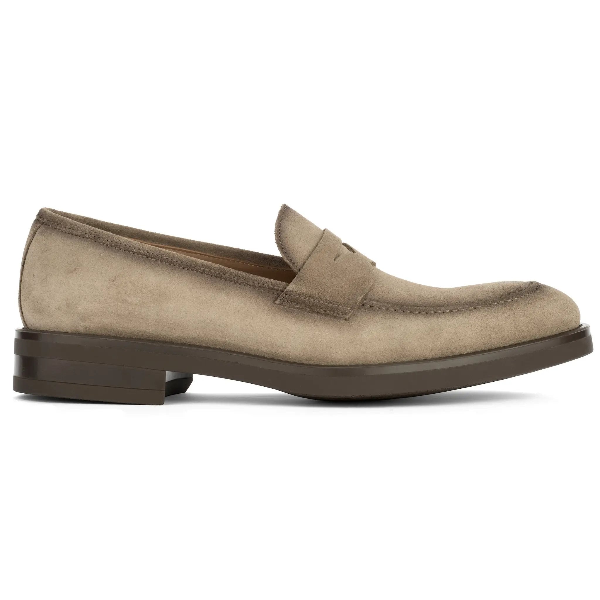 Le Grand Taupe Suede Penny Loafer with Aerograph Detail by To Boot New York