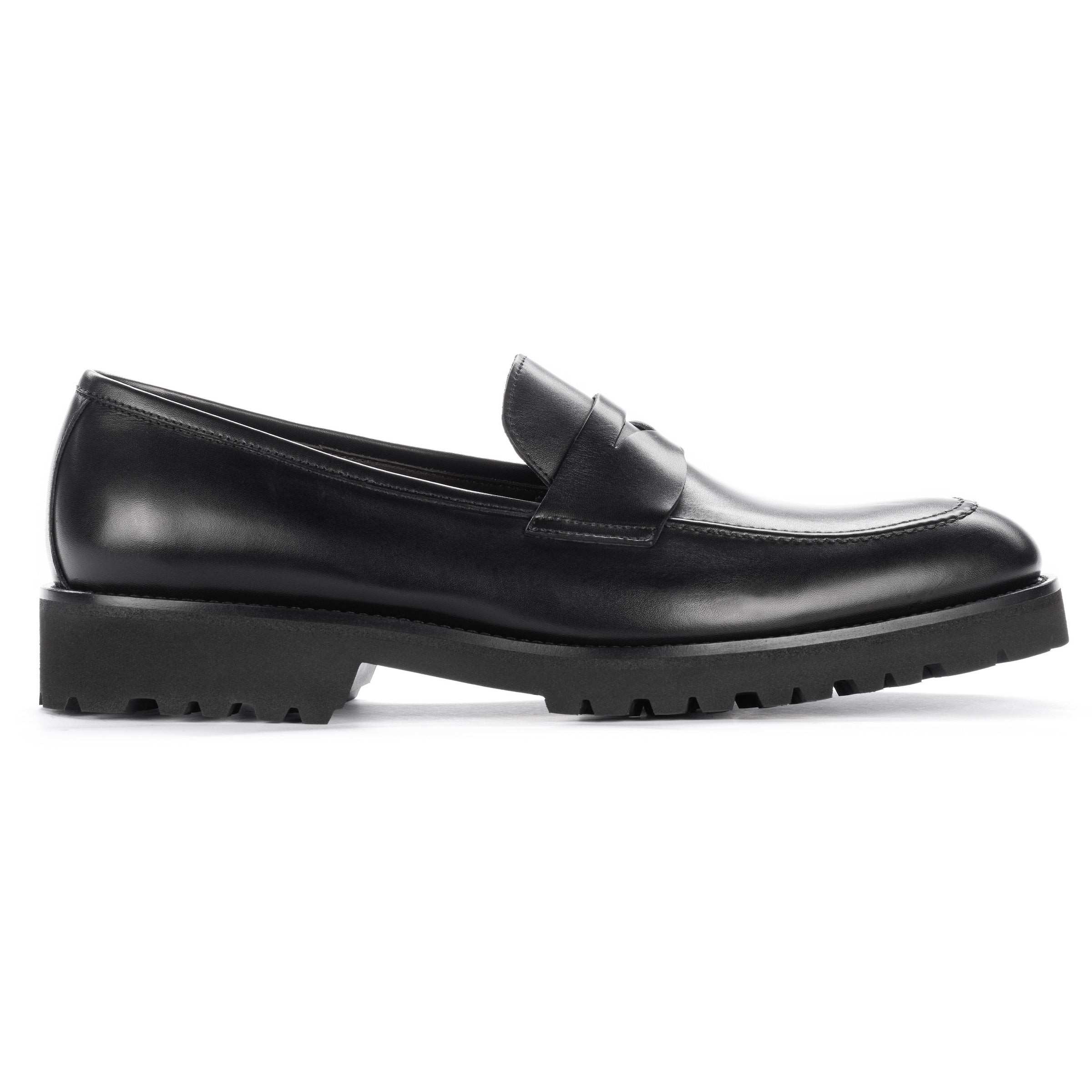 Nino Black Calf Lug Sole Penny Loafer