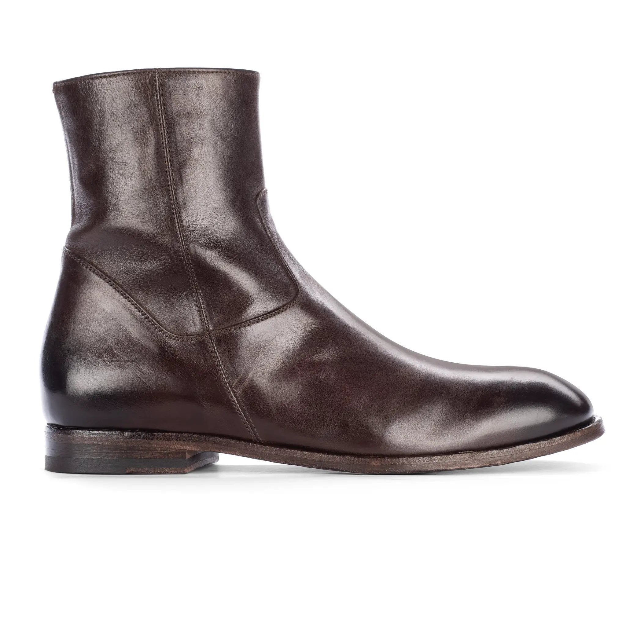 Nils Dark Brown Calf Leather Plain Toe Zip Boot Nils Dark Brown Calf Leather Plain Toe Zip Boot
