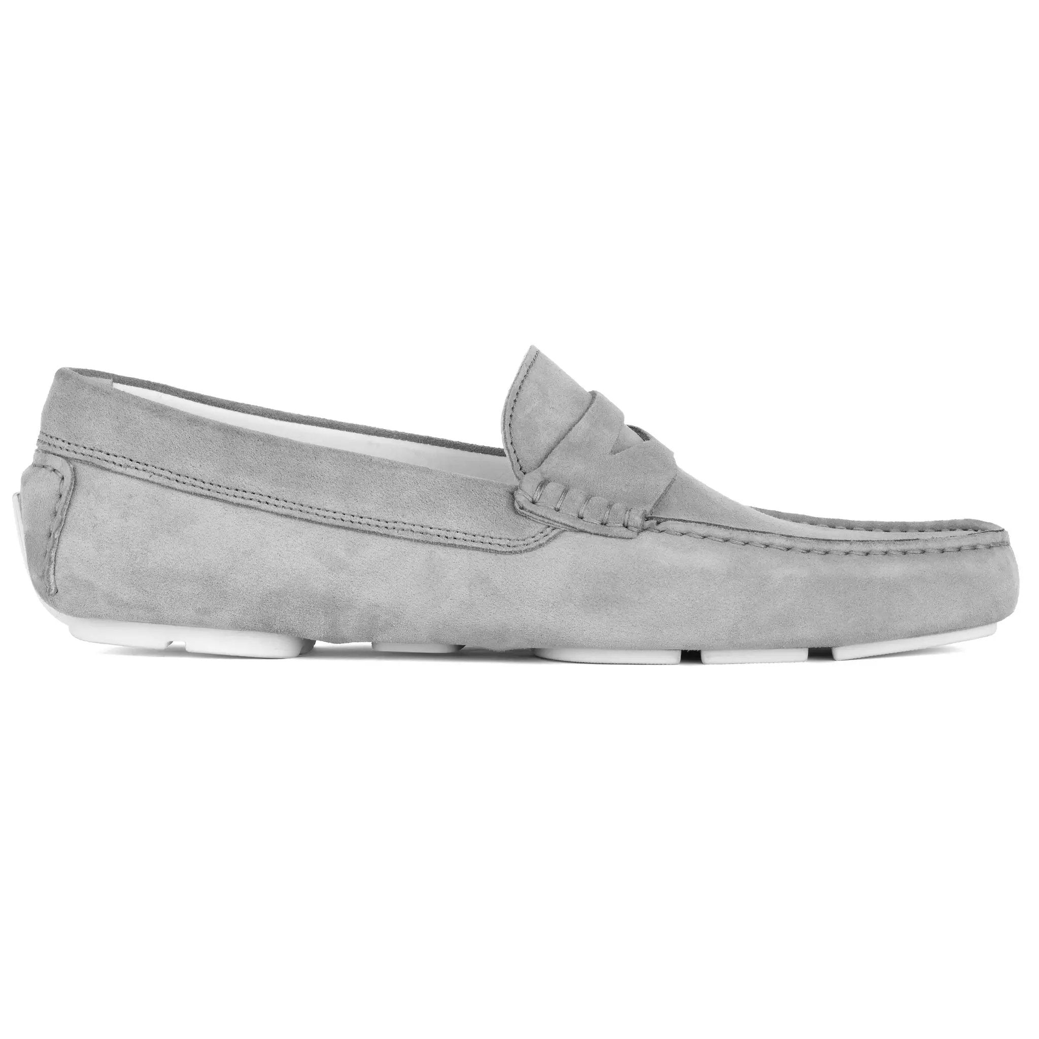 Carmel Light Grey Suede Penny Loafer Driving Shoe by To Boot New York