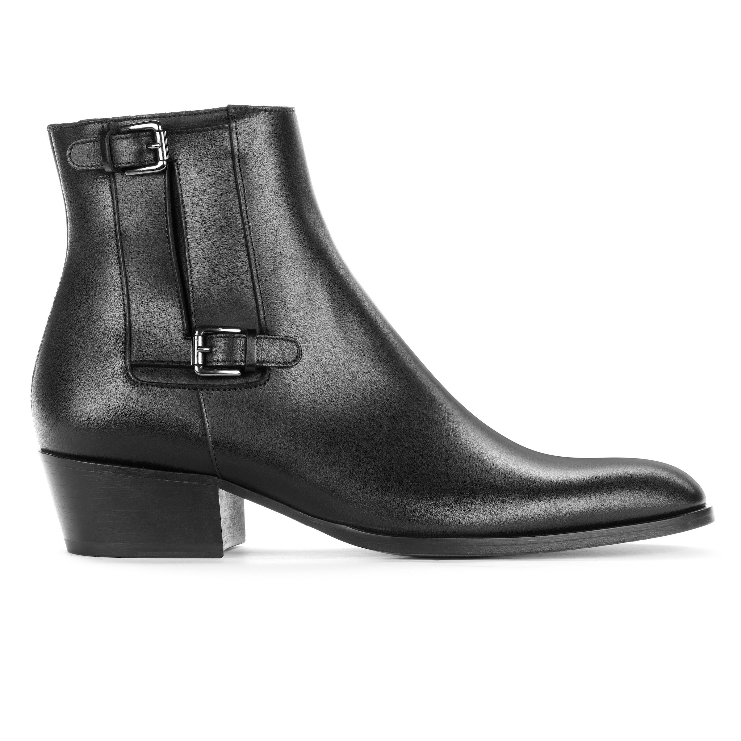 Bonn Black Calf Leather Double Buckle Zip Boot