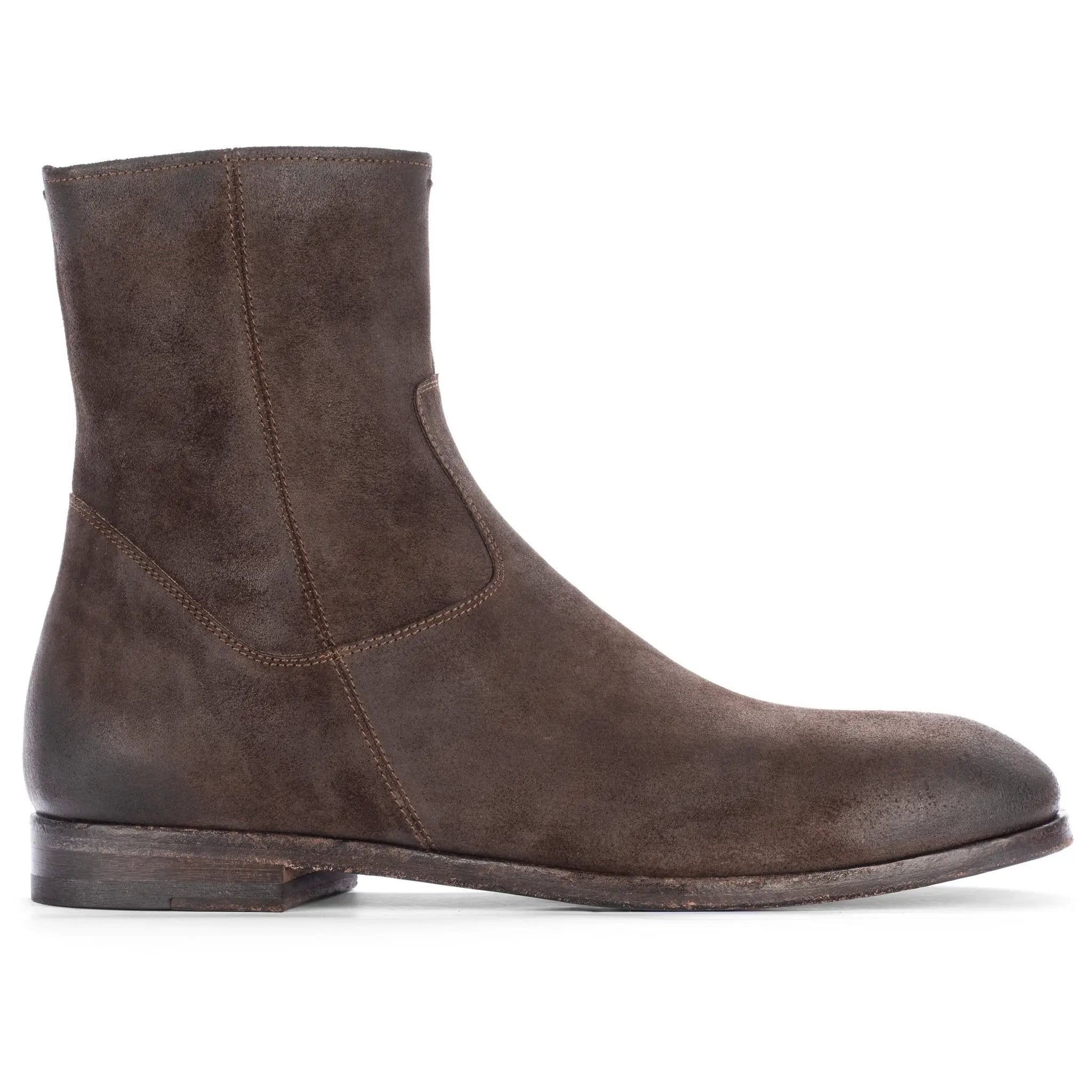 Nils Dark Brown Waxed Suede Plain Toe Zip Boot by To Boot New York