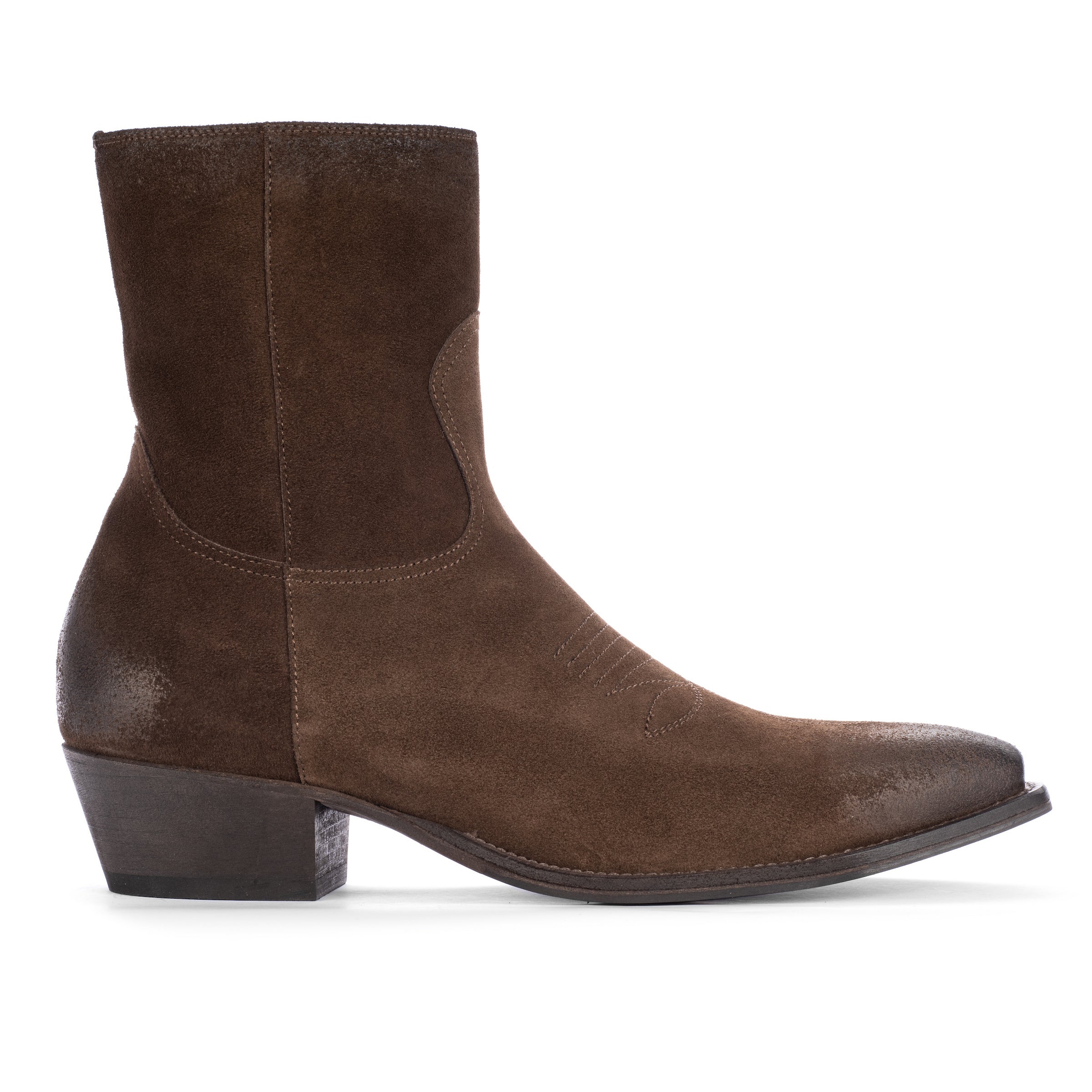 Atticus Dark Brown Suede Western Zip Boot