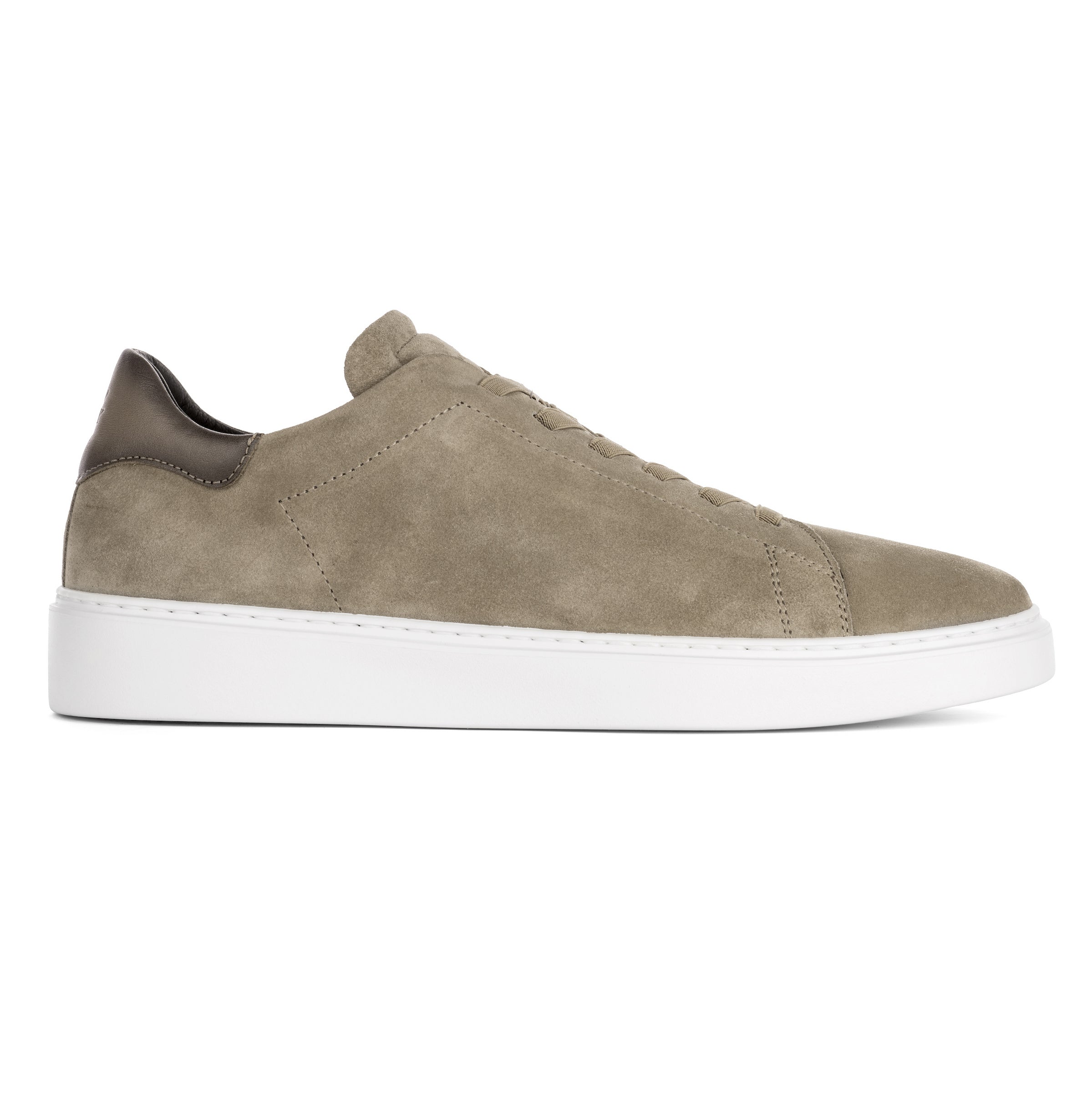 James Taupe Suede Stretch Lace Luxury Low-Top Sneakers