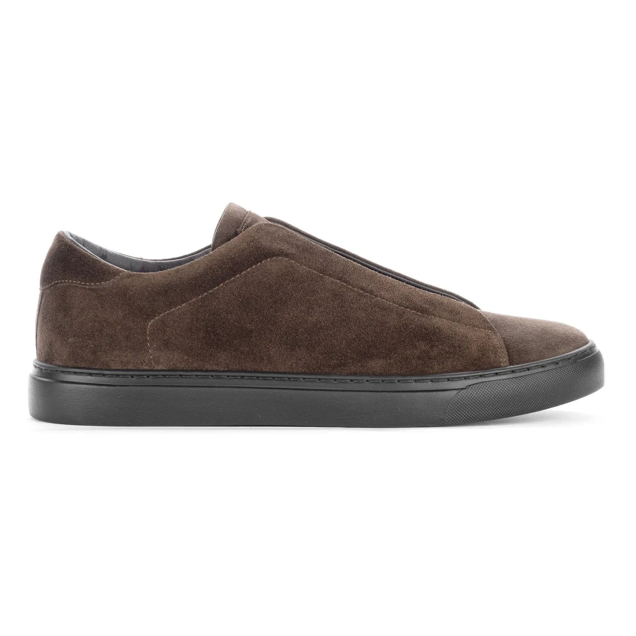 Stone Brown Suede/Black Sole Elastic Slip-On Sneaker by To Boot New York