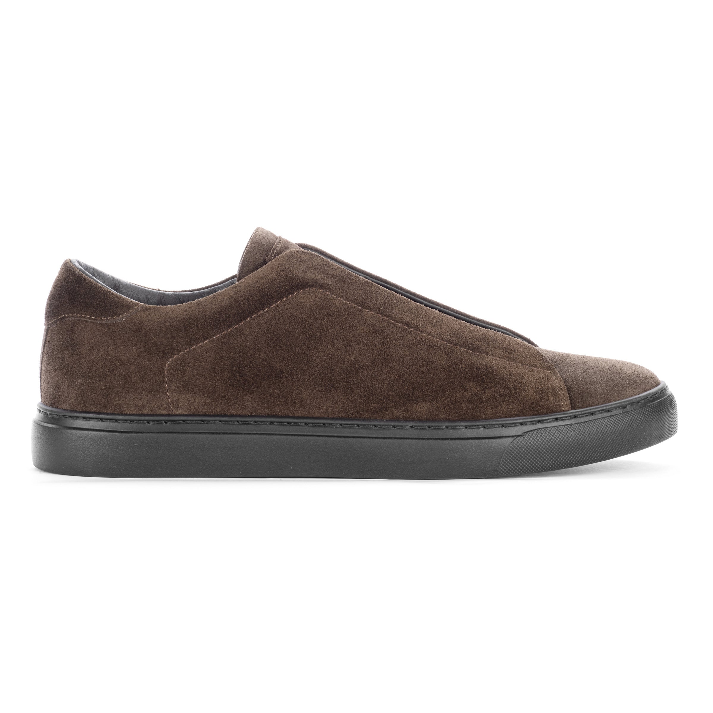 Stone Brown Suede/Black Sole Elastic Slip On Sneaker