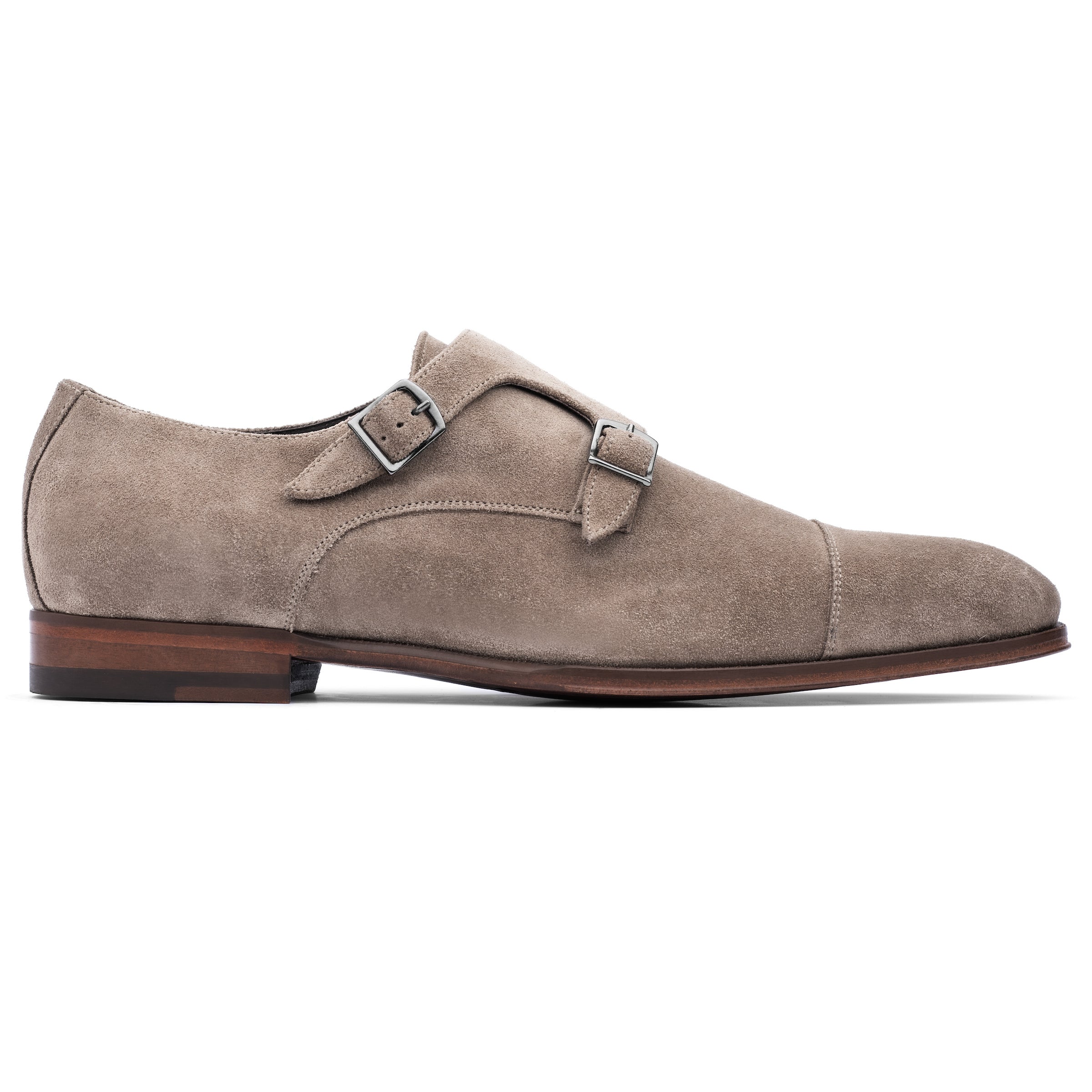 Addison Taupe Suede Double Buckle Monkstrap