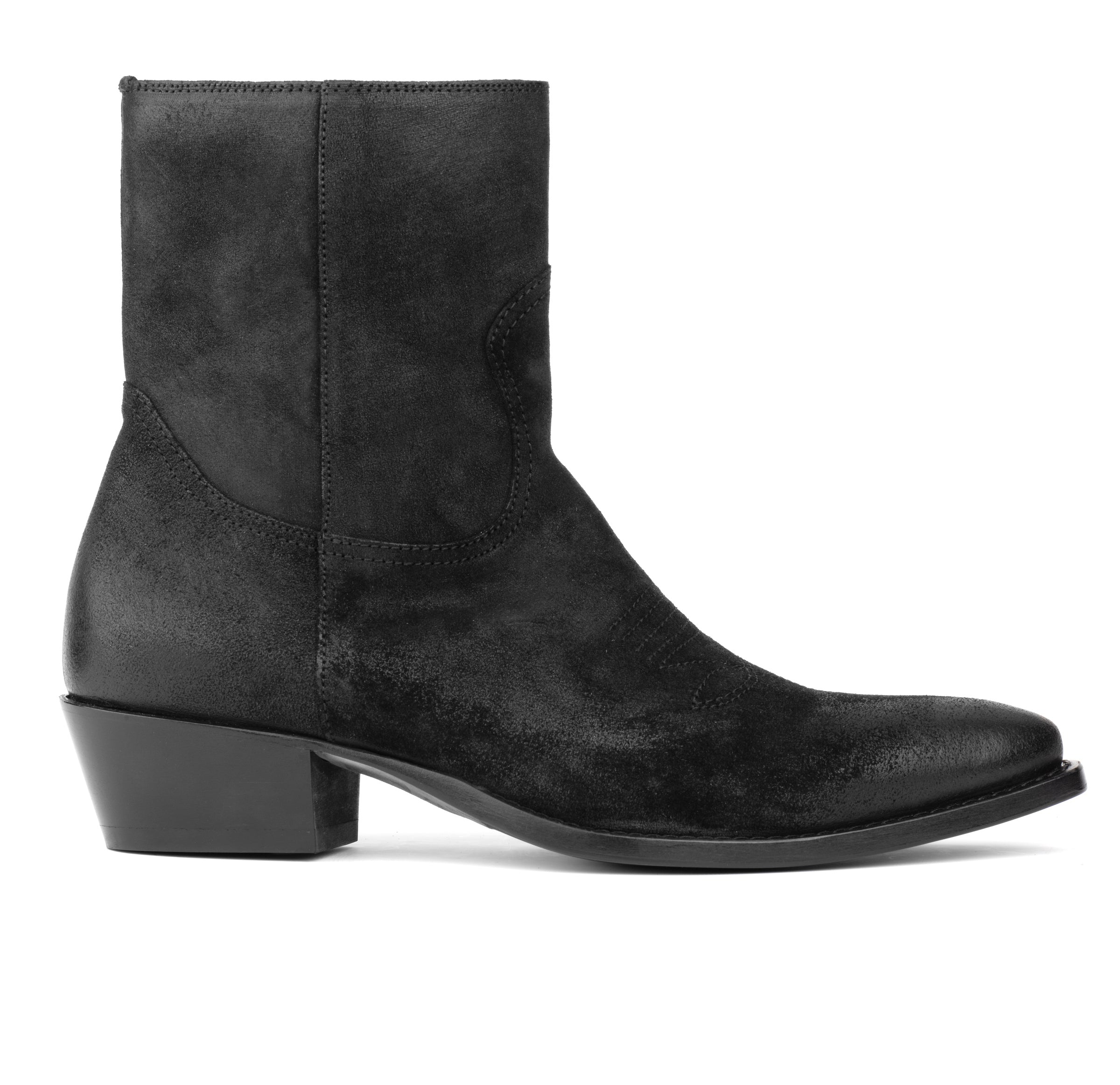 Atticus Black Suede Western Zip Boot